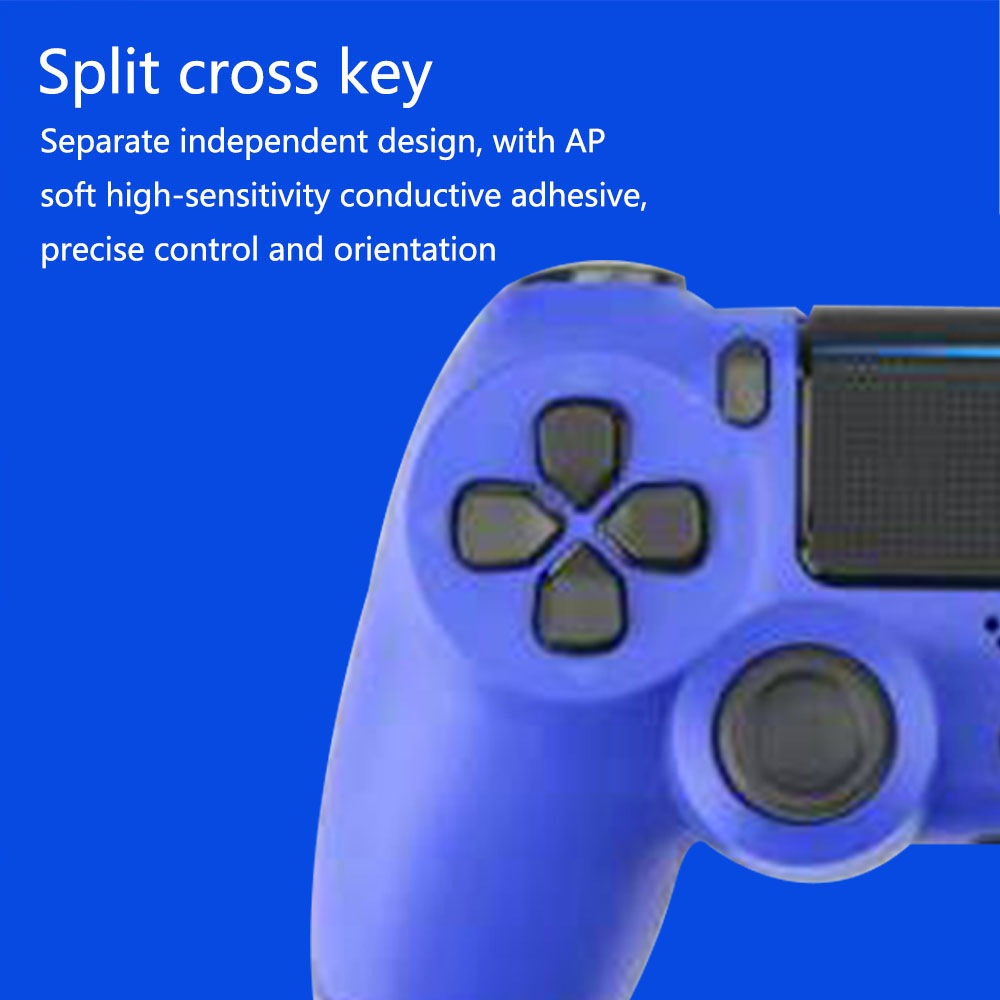 Nahaufnahme eines blauen Gamecontrollers. Das Kreuz und die Tasten sind sichtbar. Der Hintergrund ist einfarbig blau.