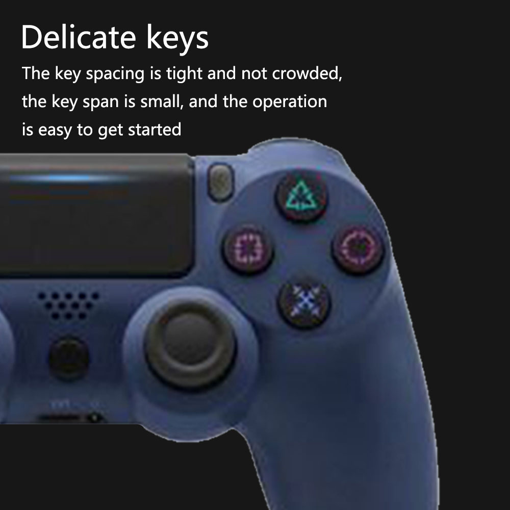 Ein blaues Gamepad mit Knöpfen und einem Joystick ist abgebildet. Die Knöpfe haben unterschiedliche Farben und Symbole. Der Hintergrund ist dunkel.