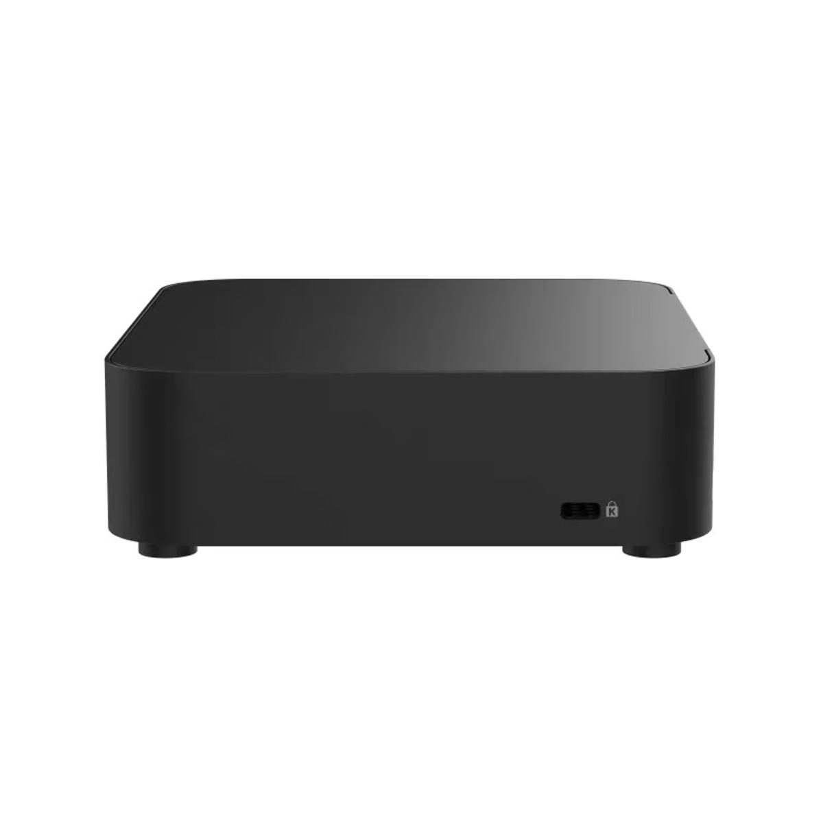 Czarne, prostokątne urządzenie z zaokrąglonymi krawędziami na białej powierzchni. Ma mały port i ikonę kłódki.