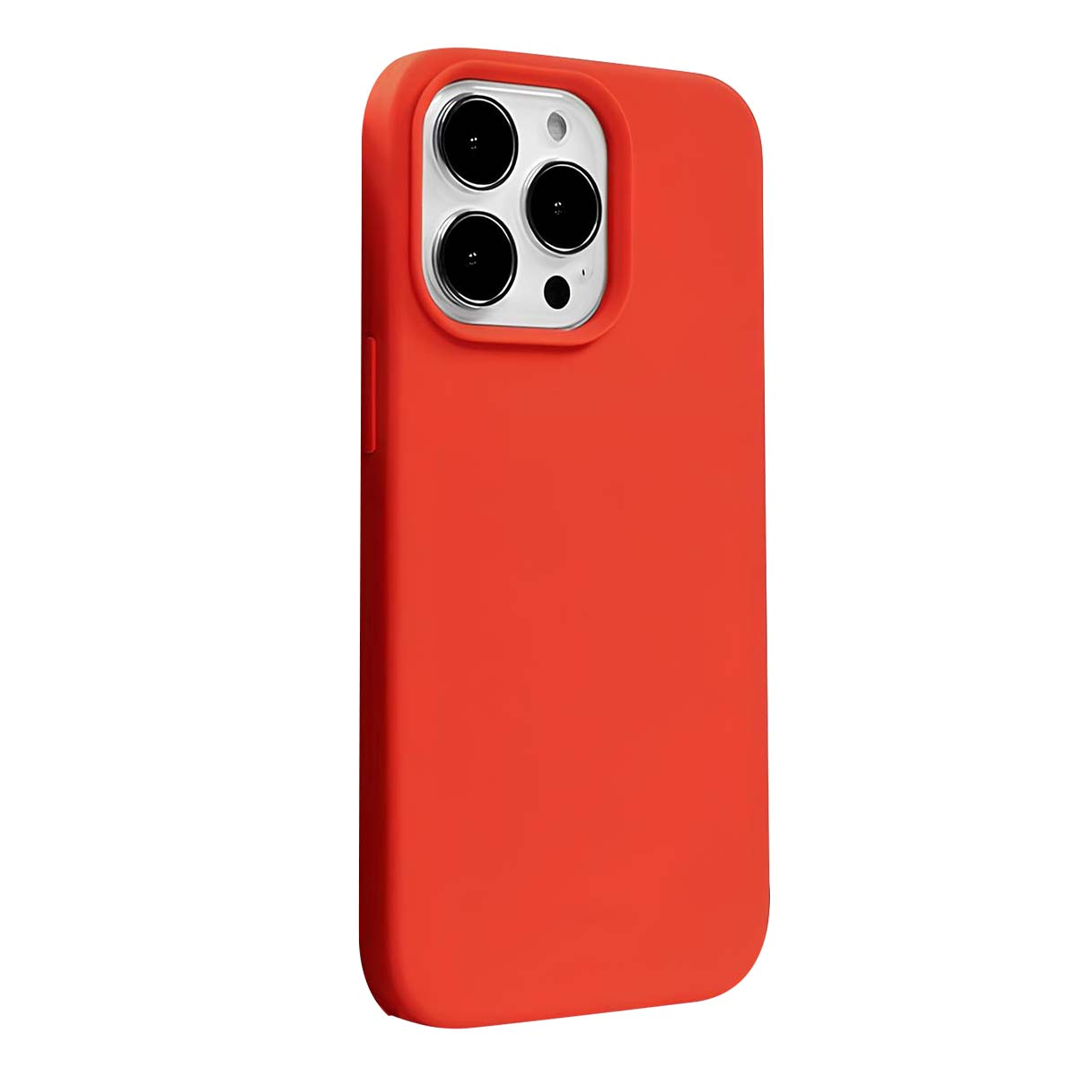 Una custodia arancione per telefono con un ritaglio per la fotocamera. La custodia è liscia e copre retro e lati.