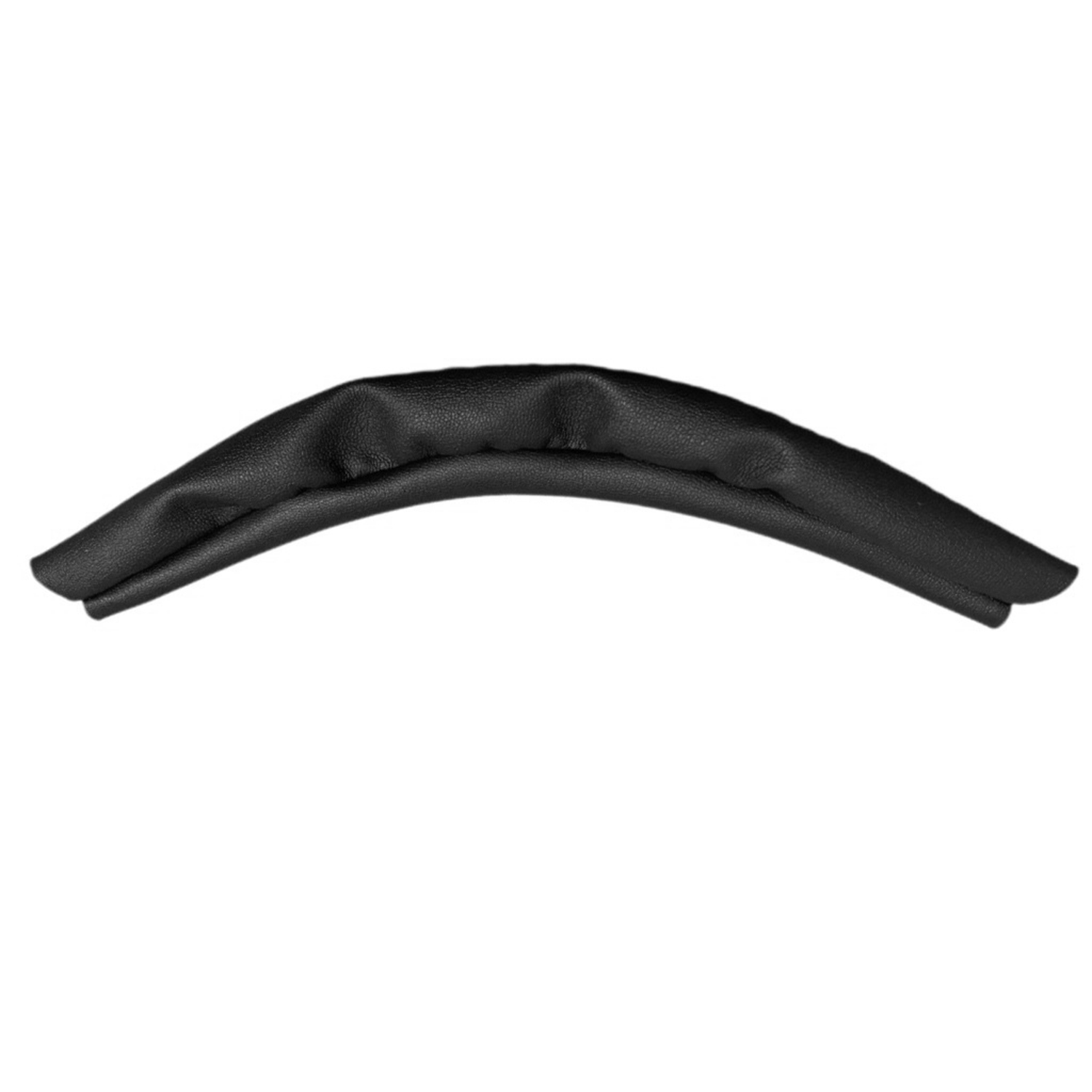 Czarny, zakrzywiony przedmiot skórzany, prawdopodobnie poduszka na ramię lub osłona uchwytu, na białym tle. Jest łukowaty, o teksturowanej powierzchni.