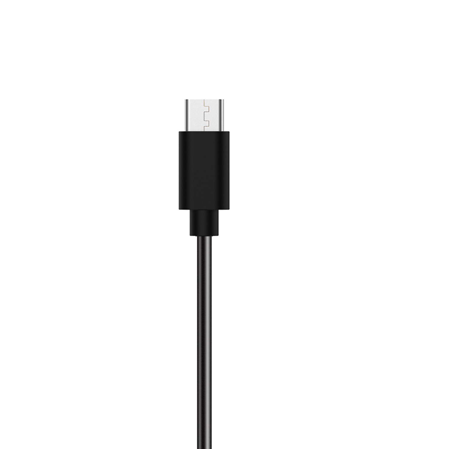 Czarny kabel USB-C na białym tle. Złącze jest u góry. Kabel jest wyśrodkowany w pionie.