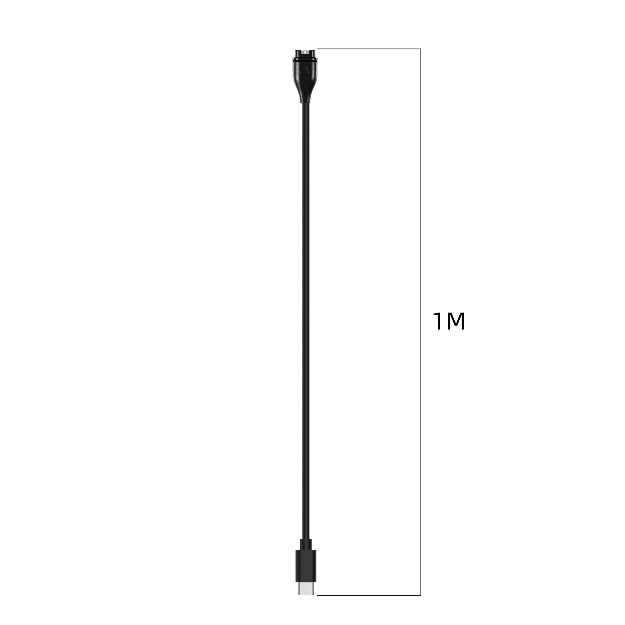 Czarny kabel USB o długości 1 metra, ze złączami na obu końcach. Białe tło. Kabel jest prosty.