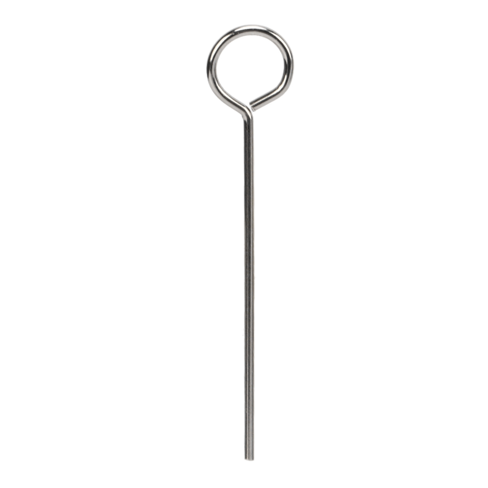 Ein Metallstift mit einer Schlaufe an der Oberseite, vor weißem Hintergrund. Es ist ein einfaches, schlankes Werkzeug.