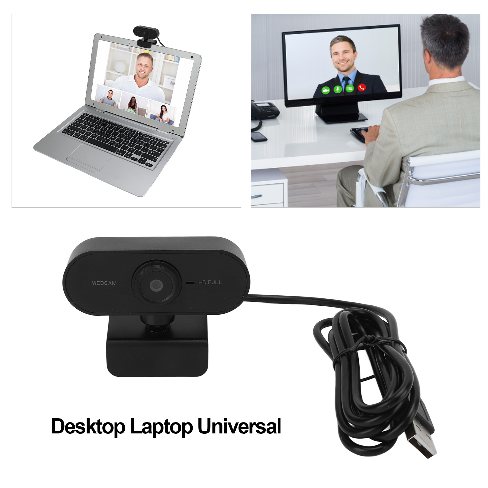 Laptop mit Videoanruf. Ein Mann auf einem Computerbildschirm. Webcam und Kabel. Desktop-Laptop-Universal.