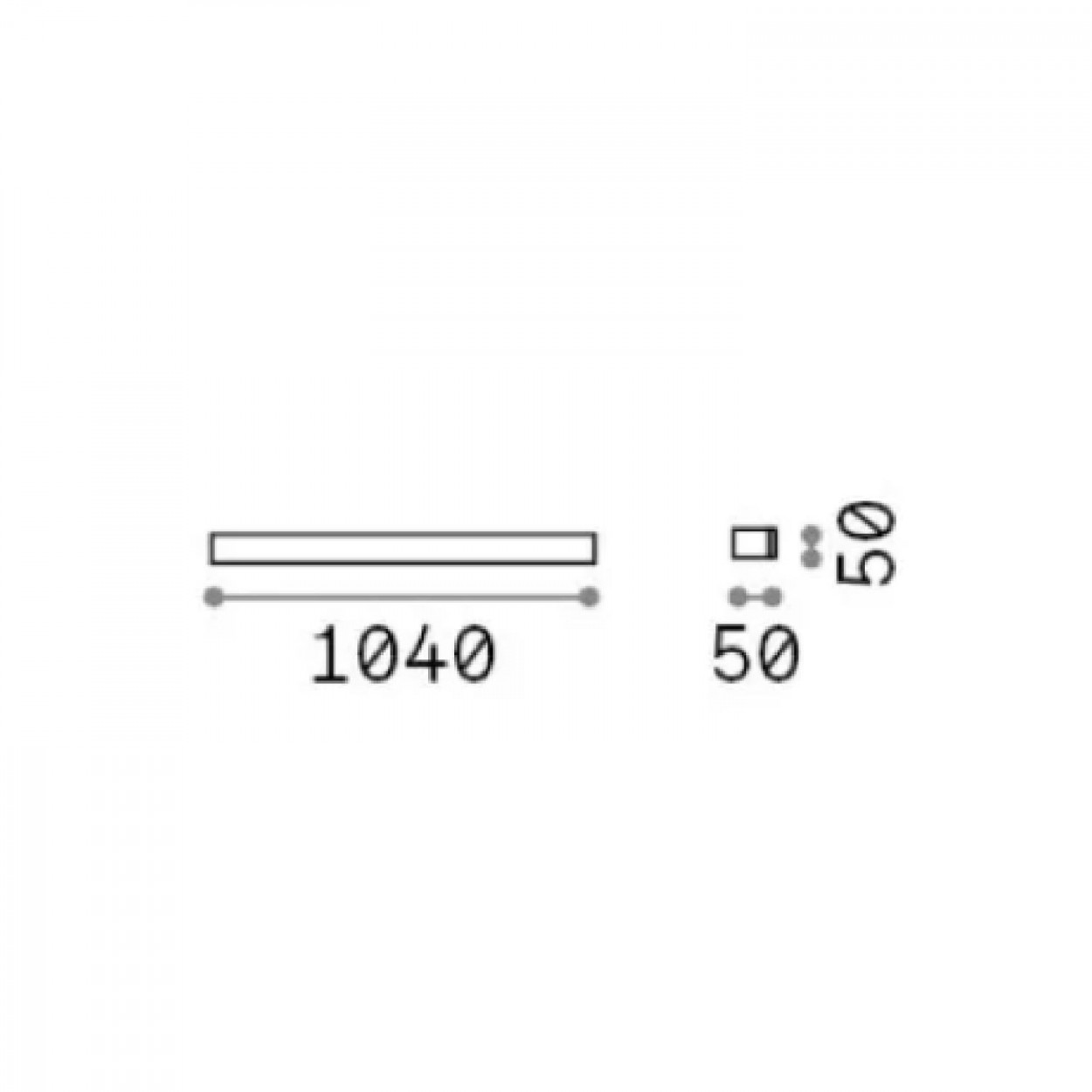 Diagramma con una linea orizzontale etichettata 1040 e un piccolo rettangolo etichettato 50, con dimensioni 50 e 50.