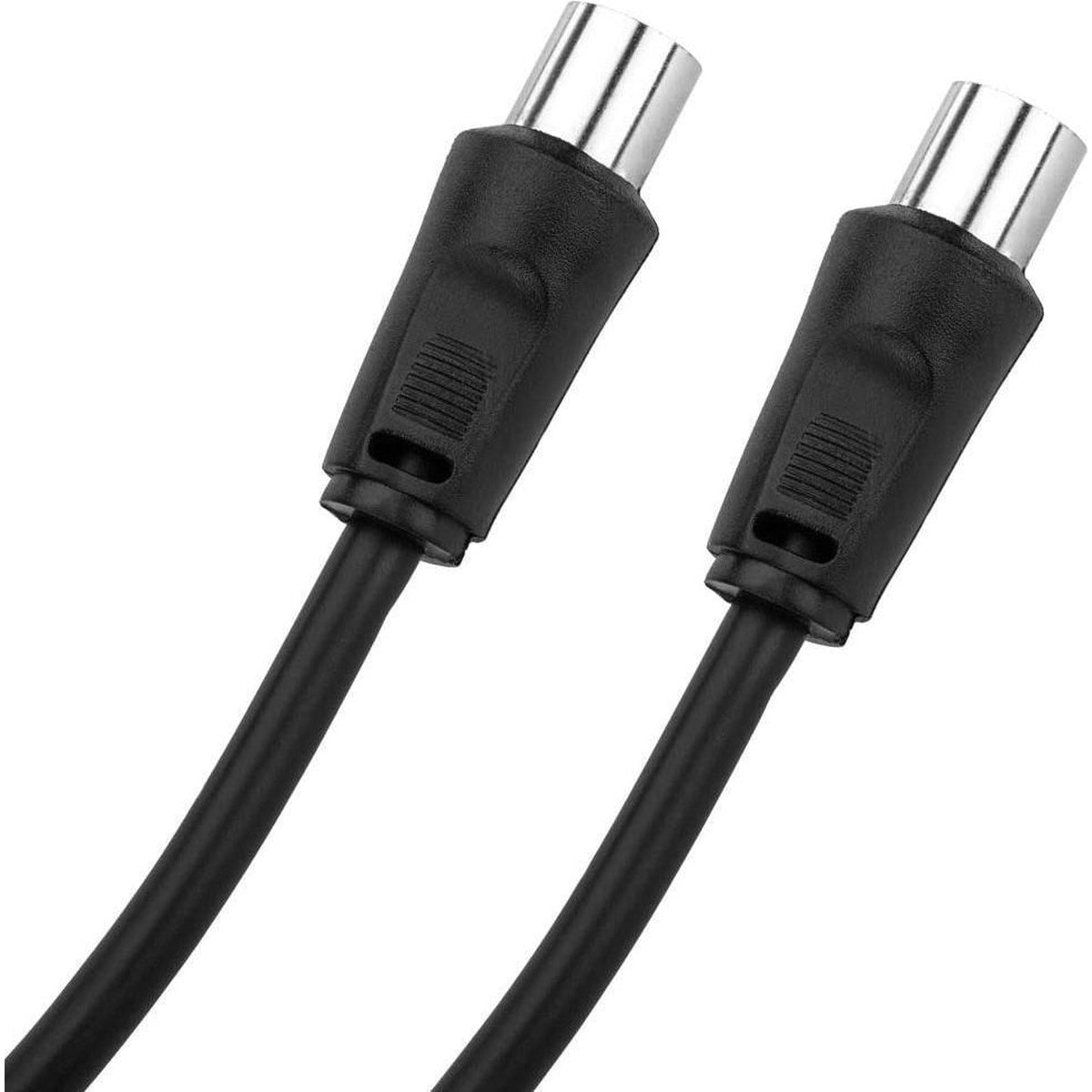 Two black cables with silver connectors on white background. The connectors have parallel silver lines.