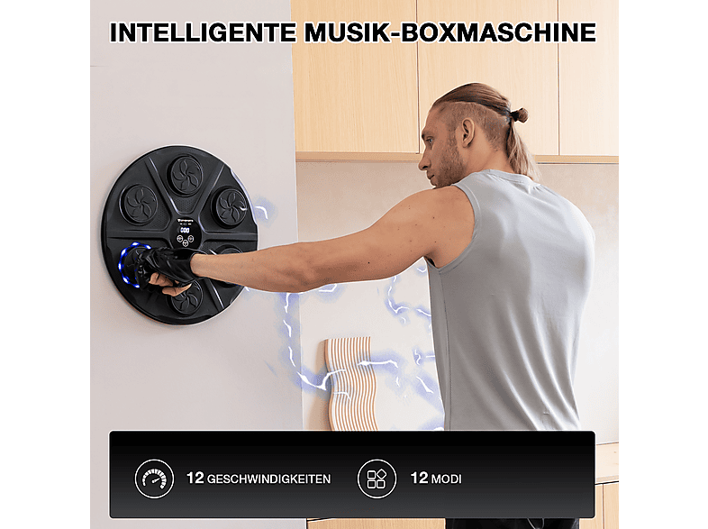 Hocomay Music Boxing Machine – 8 Ziele, 9 Geschwindigkeiten & 10 Modi, LED-Count, Bluetooth, Mit Boxhandschuhen – Für Zu Hause & Fitnessstudio