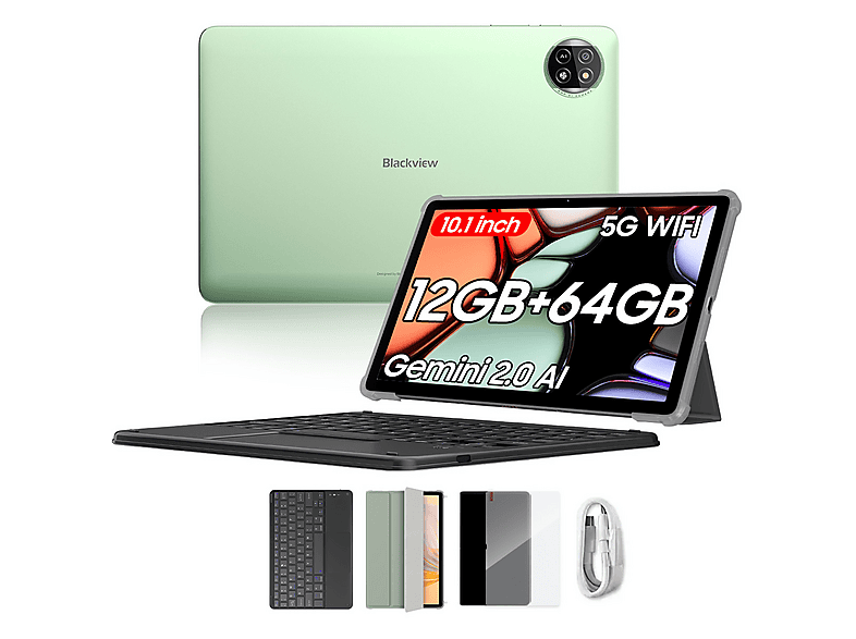 BLACKVIEW Tab 20 WiFi Mit Tastatur (QWERTY), Tablet, 64 GB, 10,1 Zoll, Grün