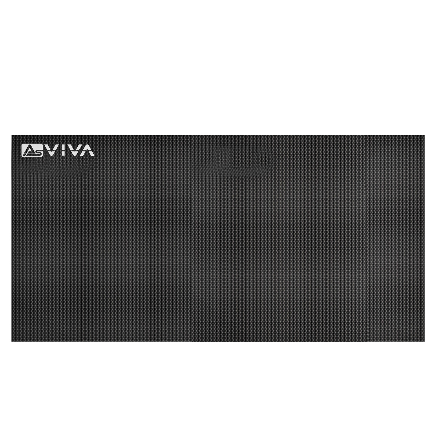 Eine schwarze, rechteckige Yogamatte mit strukturierter Oberfläche. Das Logo 'AVIVA' ist weiß in der oberen linken Ecke.