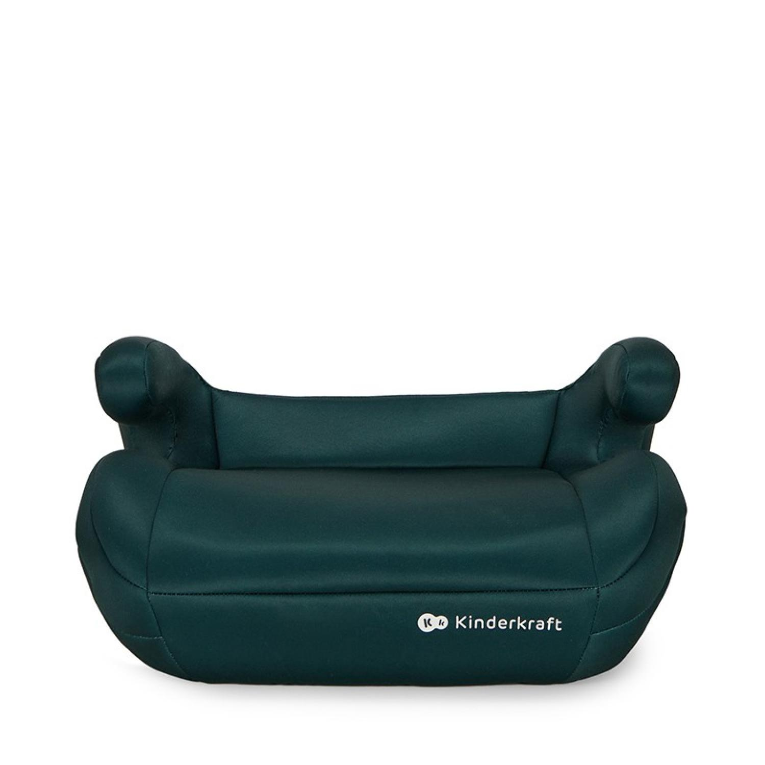 Ein teal-farbiger Kindersitz von Kinderkraft ist auf weißem Hintergrund isoliert. Er hat eine abgerundete Form, seitliche Armlehnen und das Markenlogo.