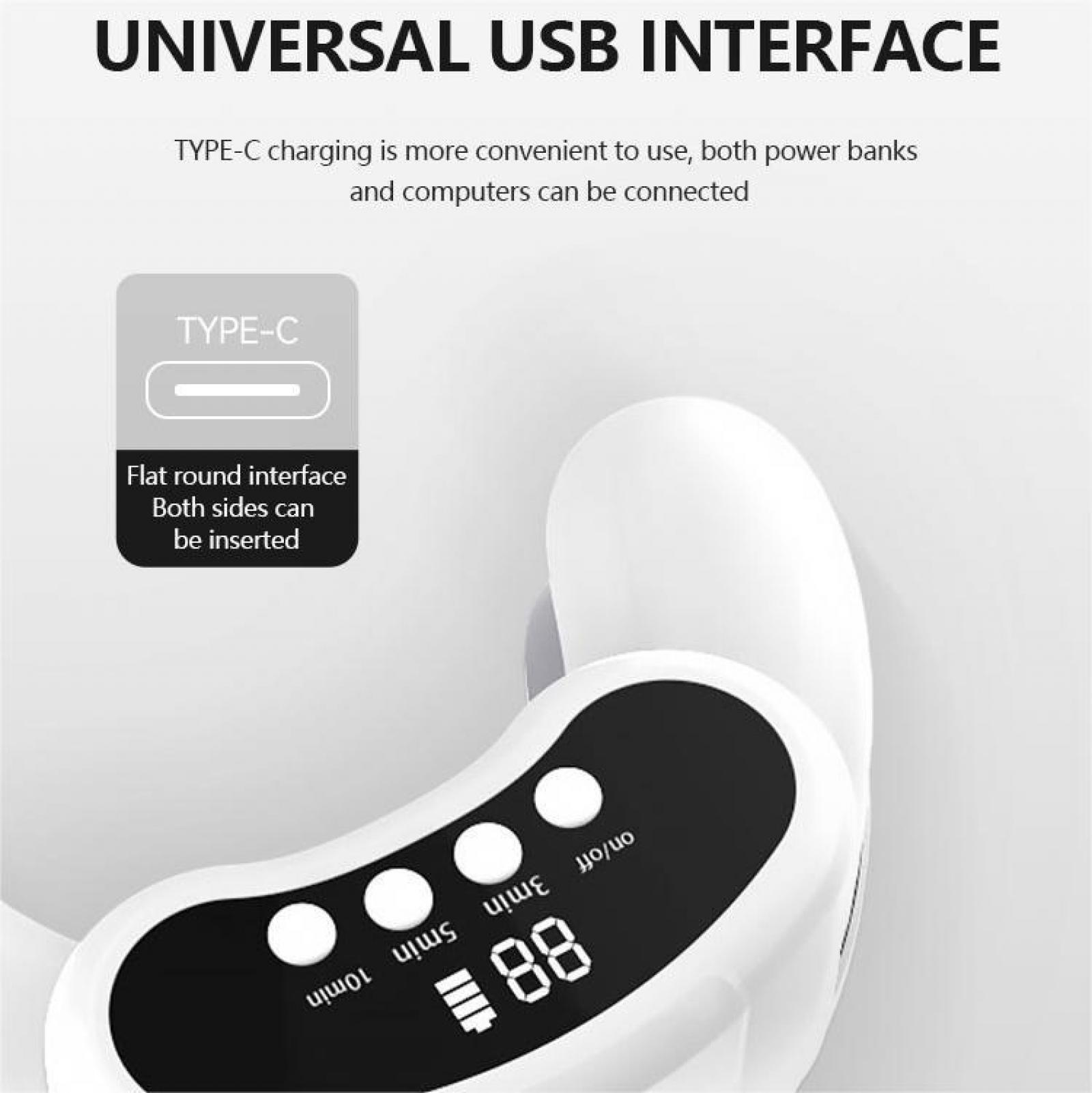 Ein weißes Gerät mit schwarzem Display mit Zahlen und Knöpfen. Über dem Text steht "UNIVERSAL USB INTERFACE".