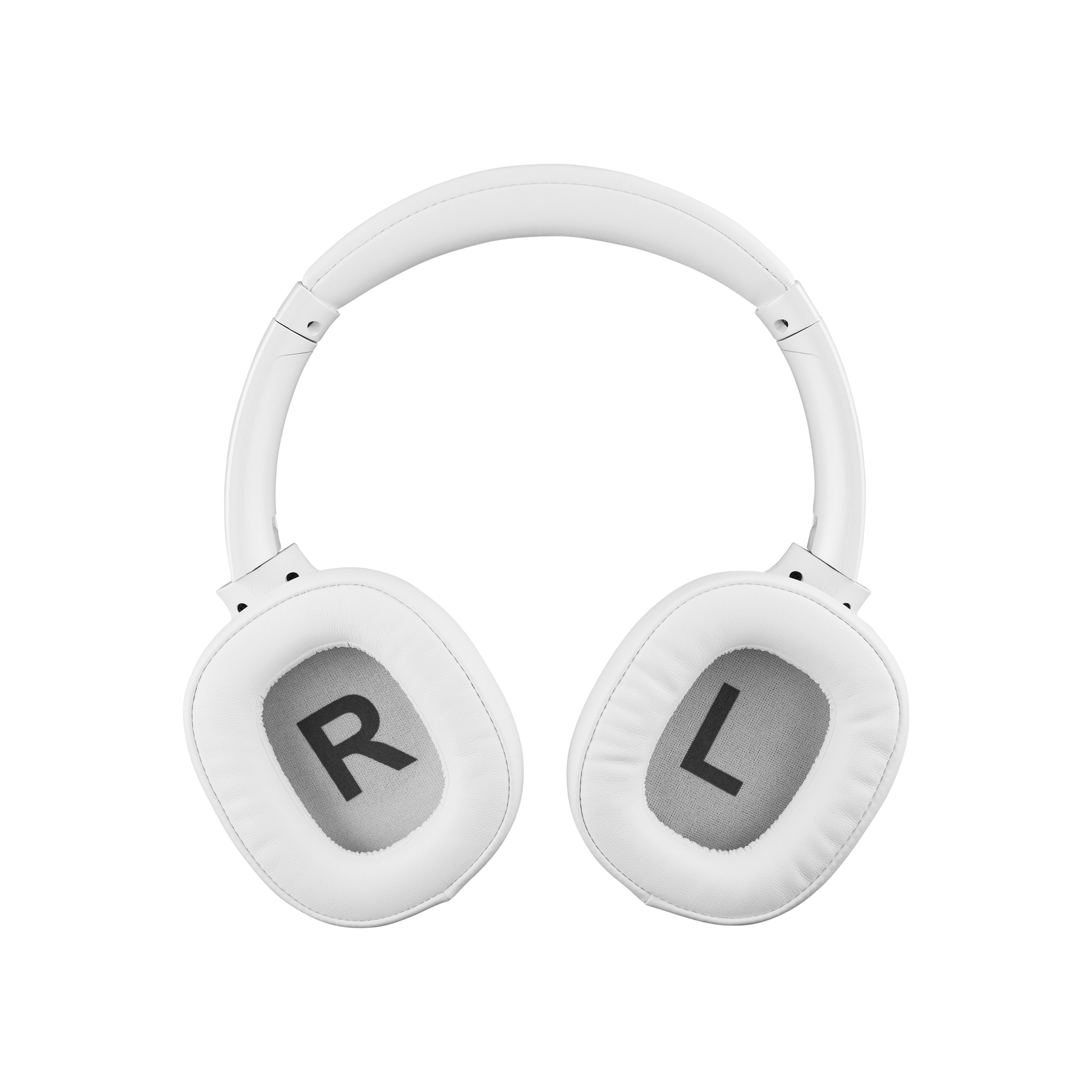 Weiße Kopfhörer mit 'R' und 'L' auf den Ohrmuscheln. Der Hintergrund ist weiß.