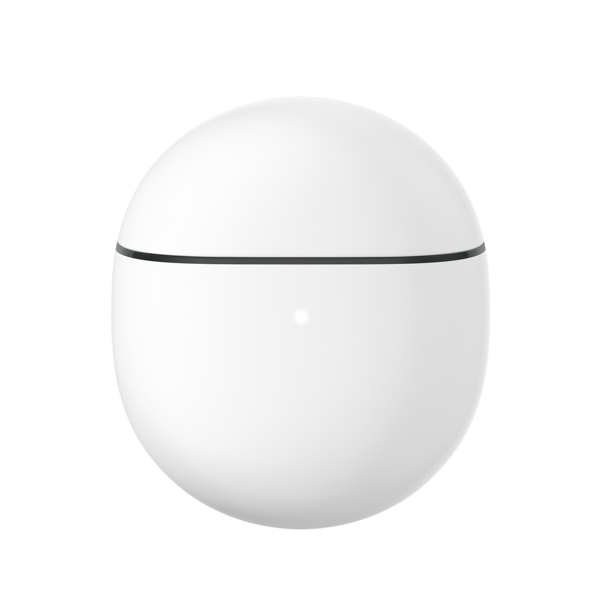 A white, egg-shaped object with a dark gray line around the middle, set against a black background.