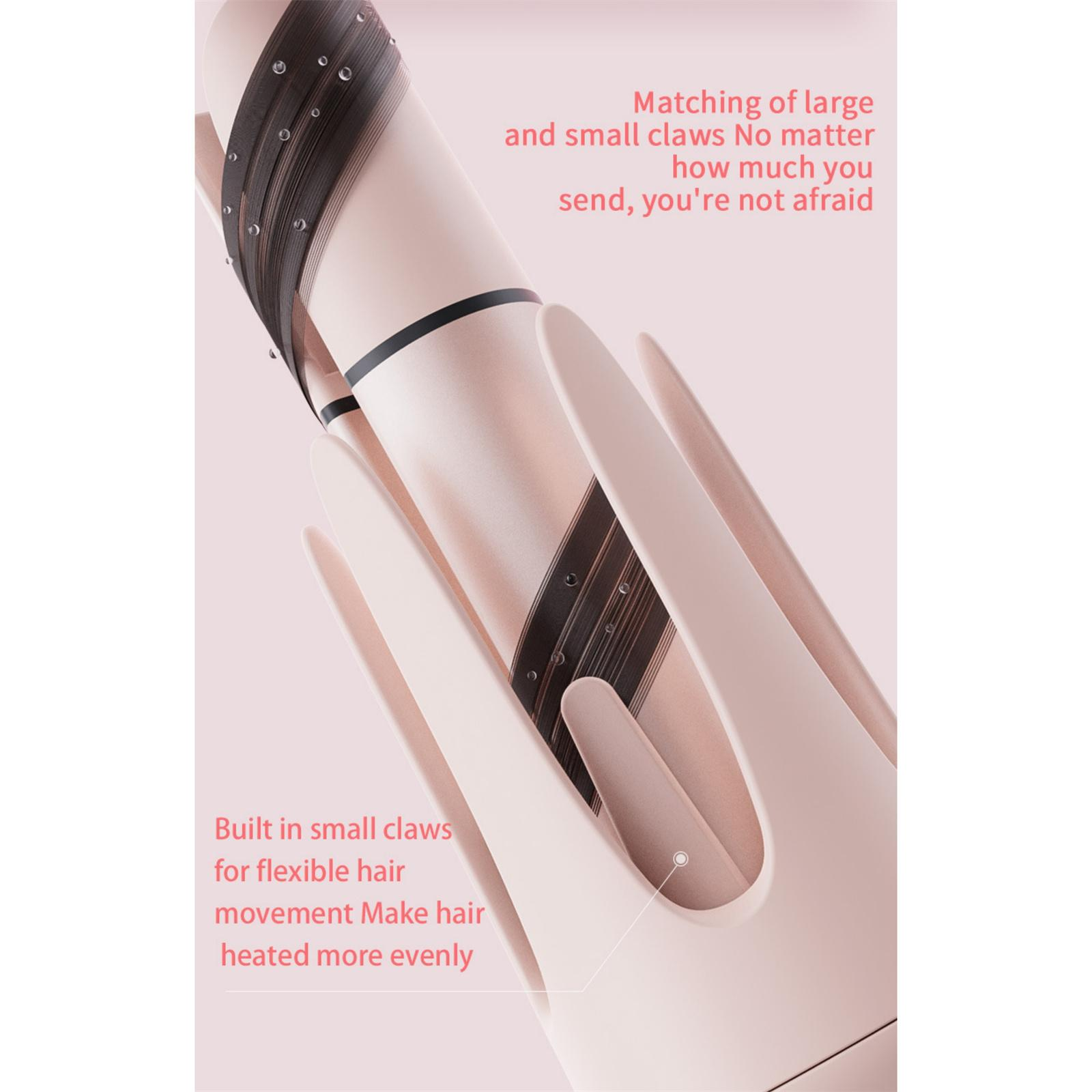 Ein rosa-braunes Haarstyling-Tool. Es hat kleine Krallen für flexible Haarbewegungen und gleichmäßiges Erhitzen.