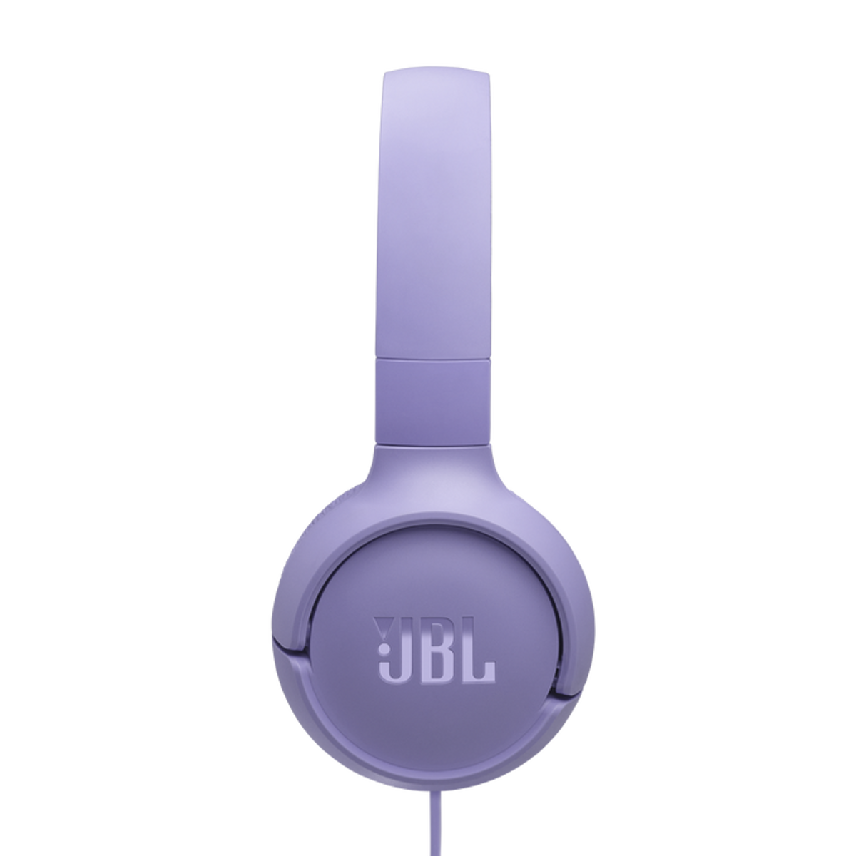 Ein Paar lila JBL-Kopfhörer vor schwarzem Hintergrund. Die Kopfhörer sind zentriert und zeigen Ohrmuscheln und Kopfband.
