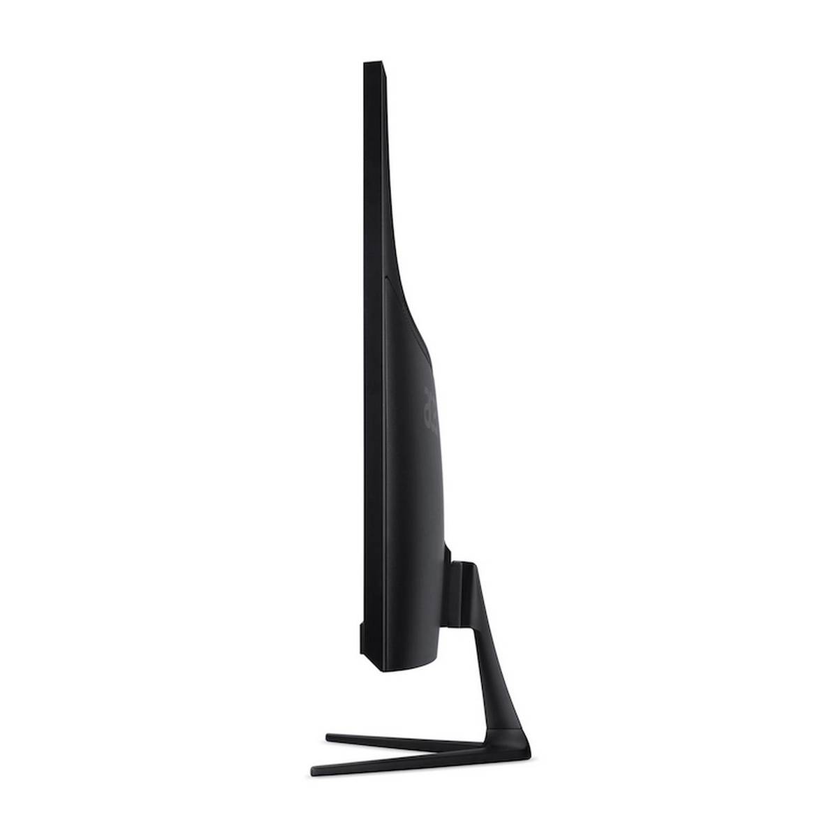 Un monitor de computadora negro, visto de lado, con pantalla curva y soporte. El logotipo de Acer es visible.