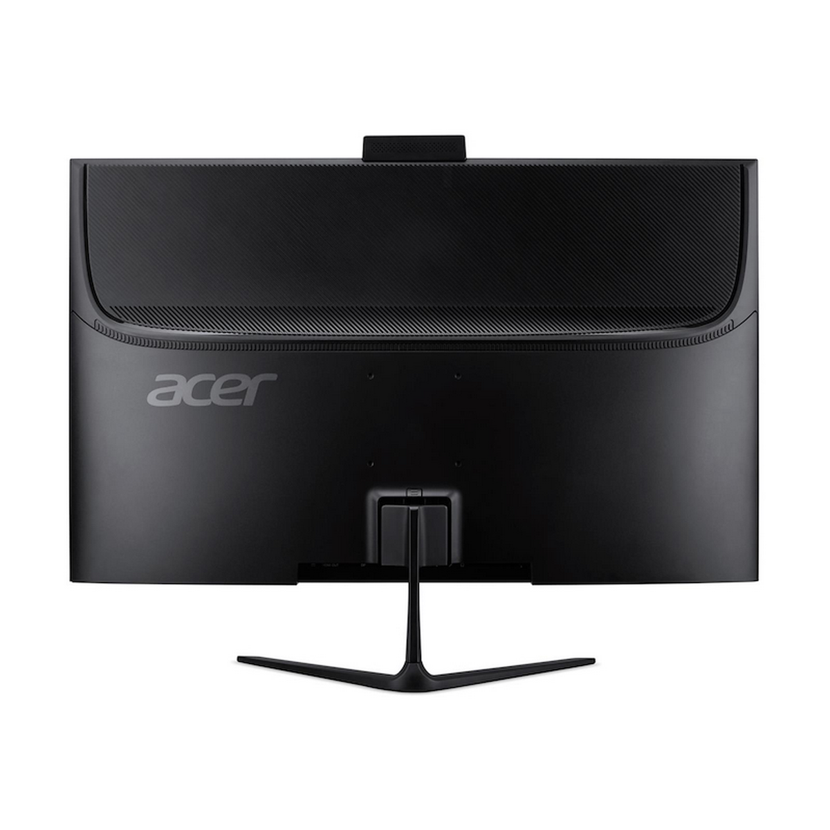 Un monitor Acer negro con diseño curvo. Tiene un soporte y una cámara arriba. El logotipo de Acer es visible.