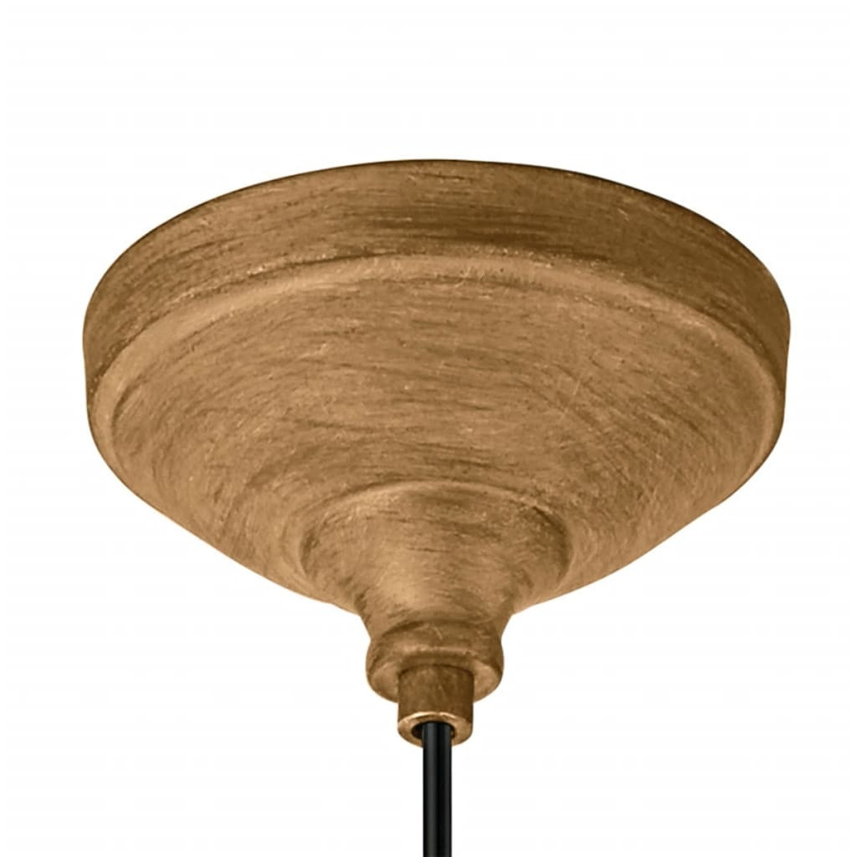 Brązowa, teksturowana oprawa sufitowa. Czarny przewód biegnie w dół. Oprawa ma zaokrąglony kształt, przypominający misę.