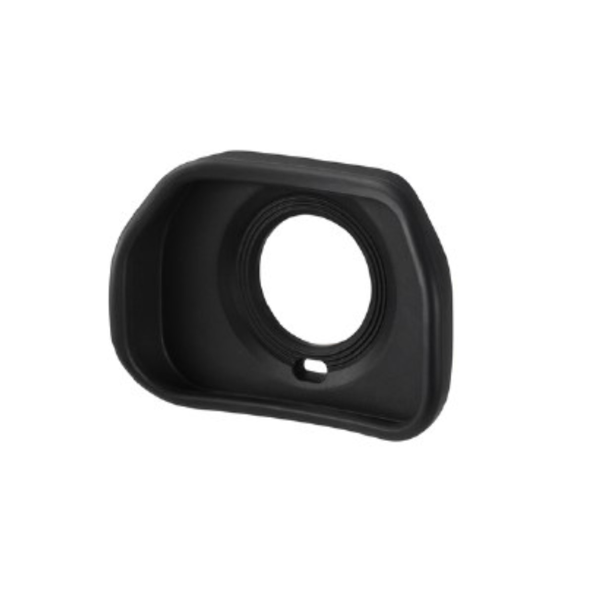 Czarna muszla oczna wizjera aparatu. Ma okrągły otwór i zakrzywiony prostokątny kształt.