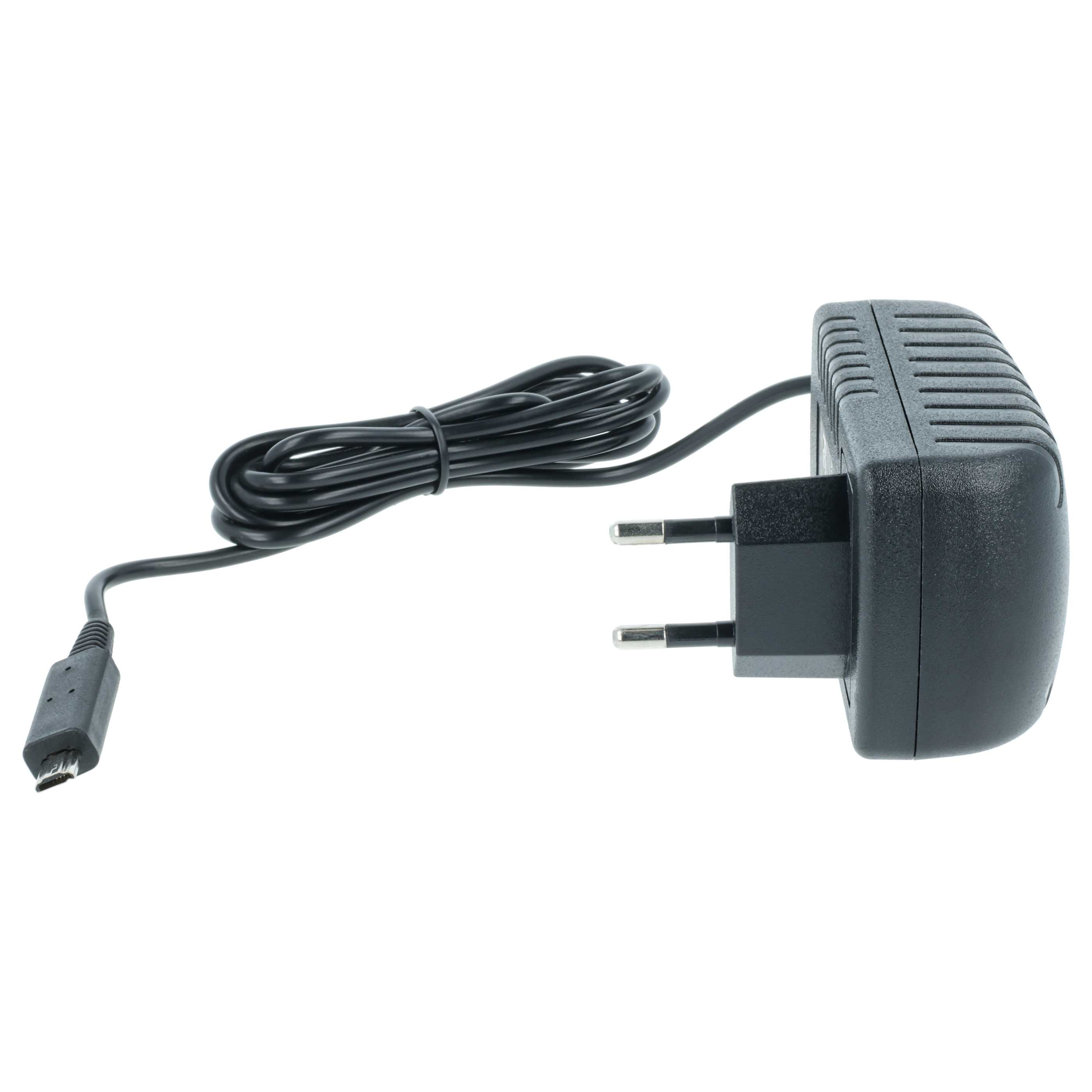 Schwarzes Ladegerät mit Stecker und Kabel, isoliert auf weißem Hintergrund.