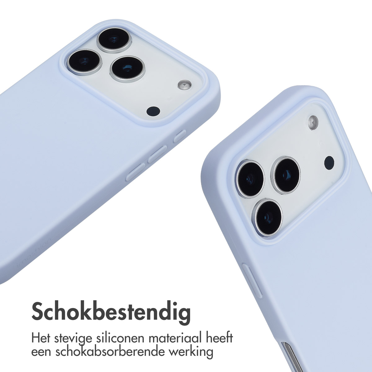 Zwei hellblaue Handyhüllen mit Kameraausschnitten werden gezeigt. Die Hüllen befinden sich auf weißem Hintergrund und zeigen ihr Design.