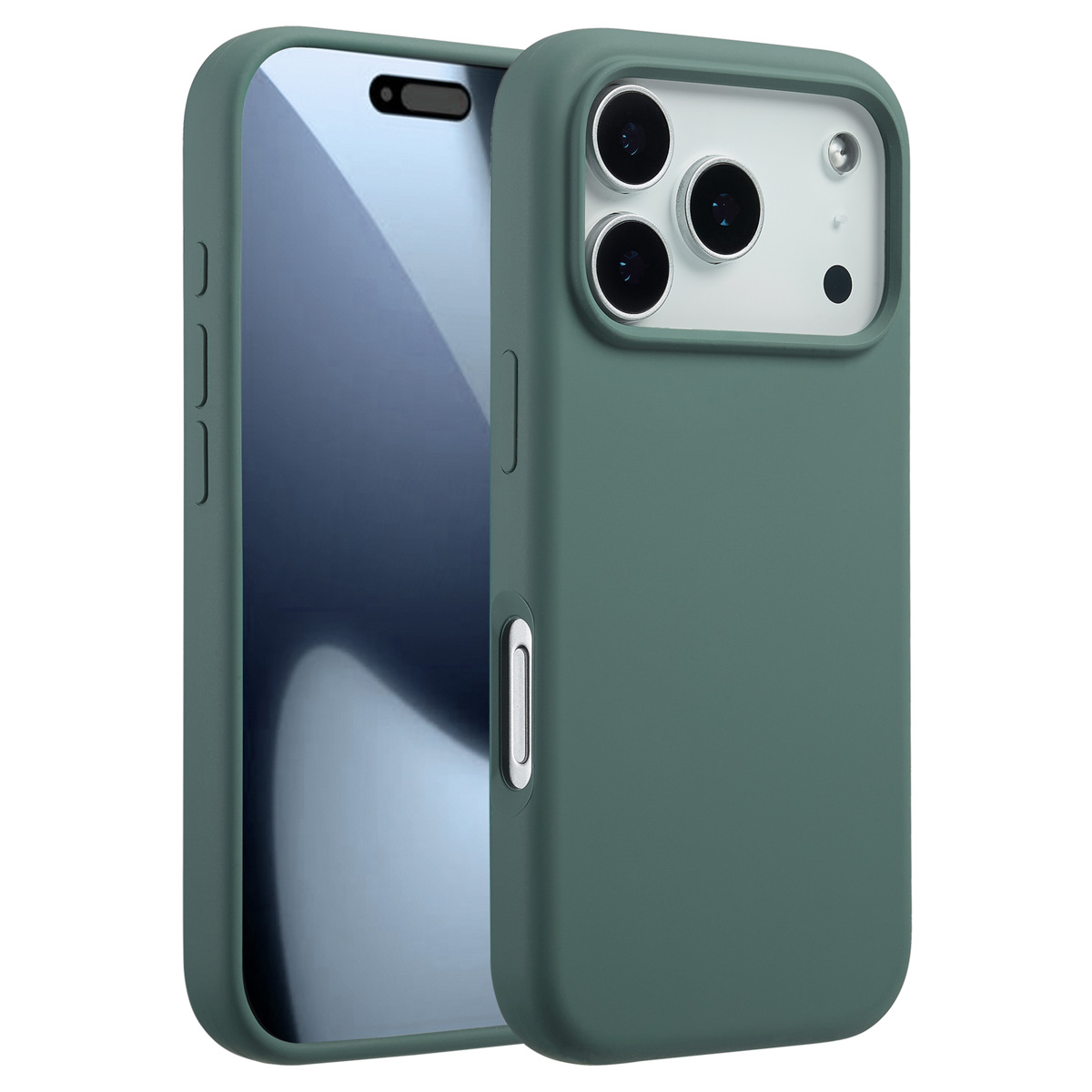 Er worden twee groene telefoonhoesjes getoond. Eén hoesje is open, waardoor het scherm van de telefoon zichtbaar is. De andere is gesloten.