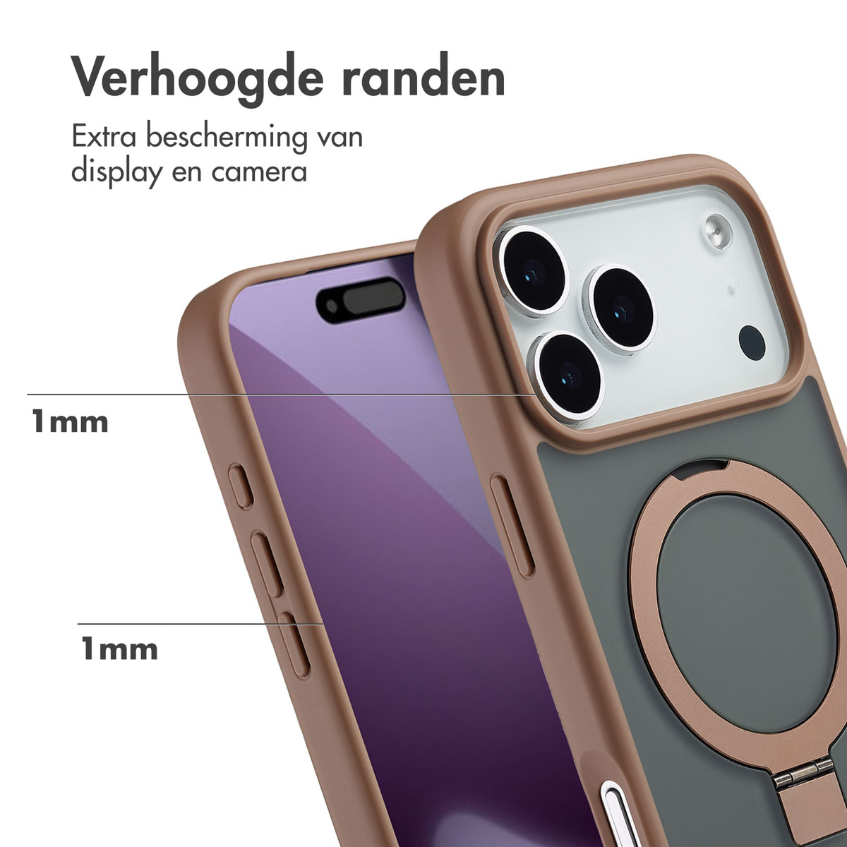 Gros plan sur une coque de téléphone, mettant en évidence les bords surélevés pour protéger l'écran et l'appareil photo.