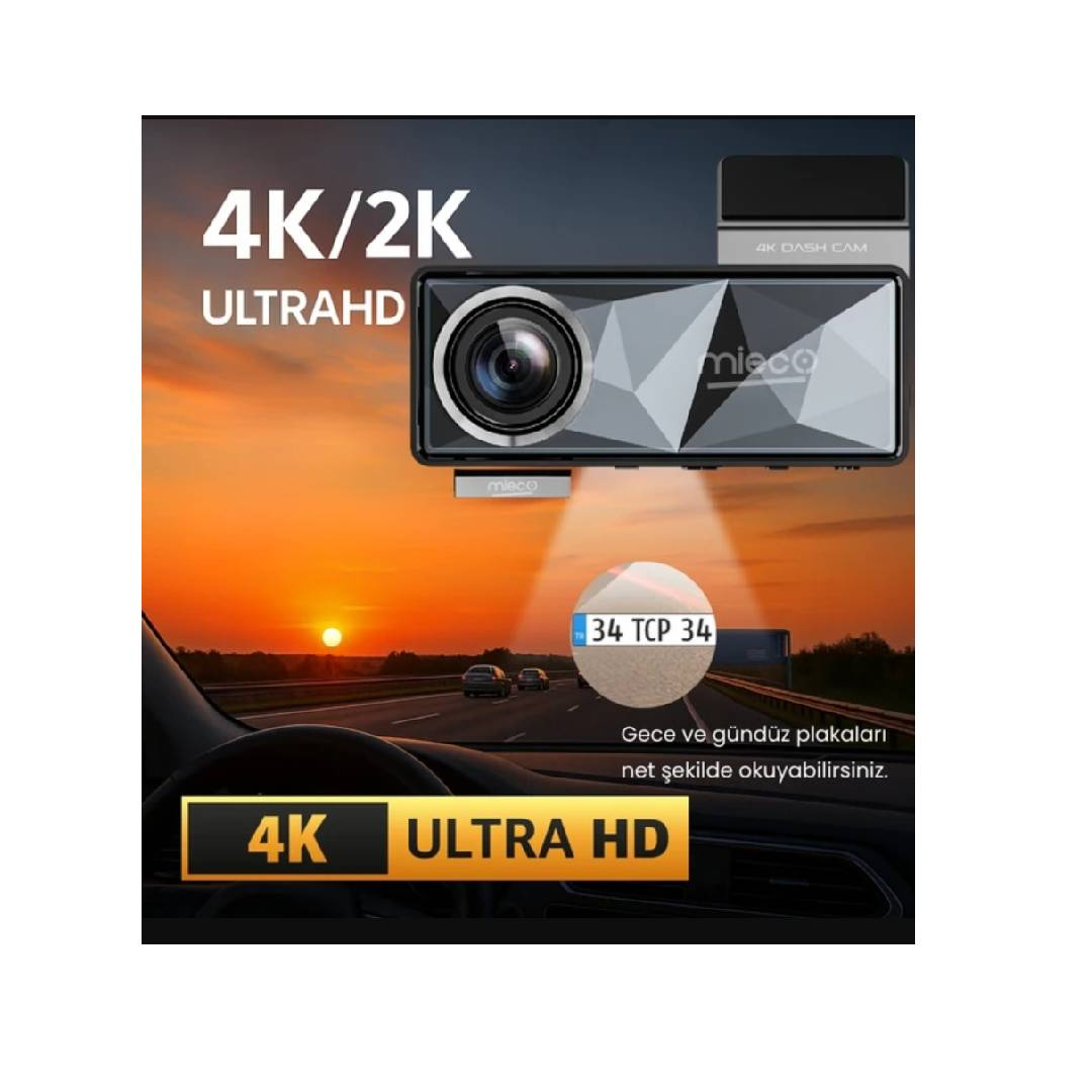 MIECO A11 Wifi 4K UHD 150° Ultra Geniş Açı GPS ADAS Hafıza Kartı Hediyeli Ön+Arka Araç Kamerası