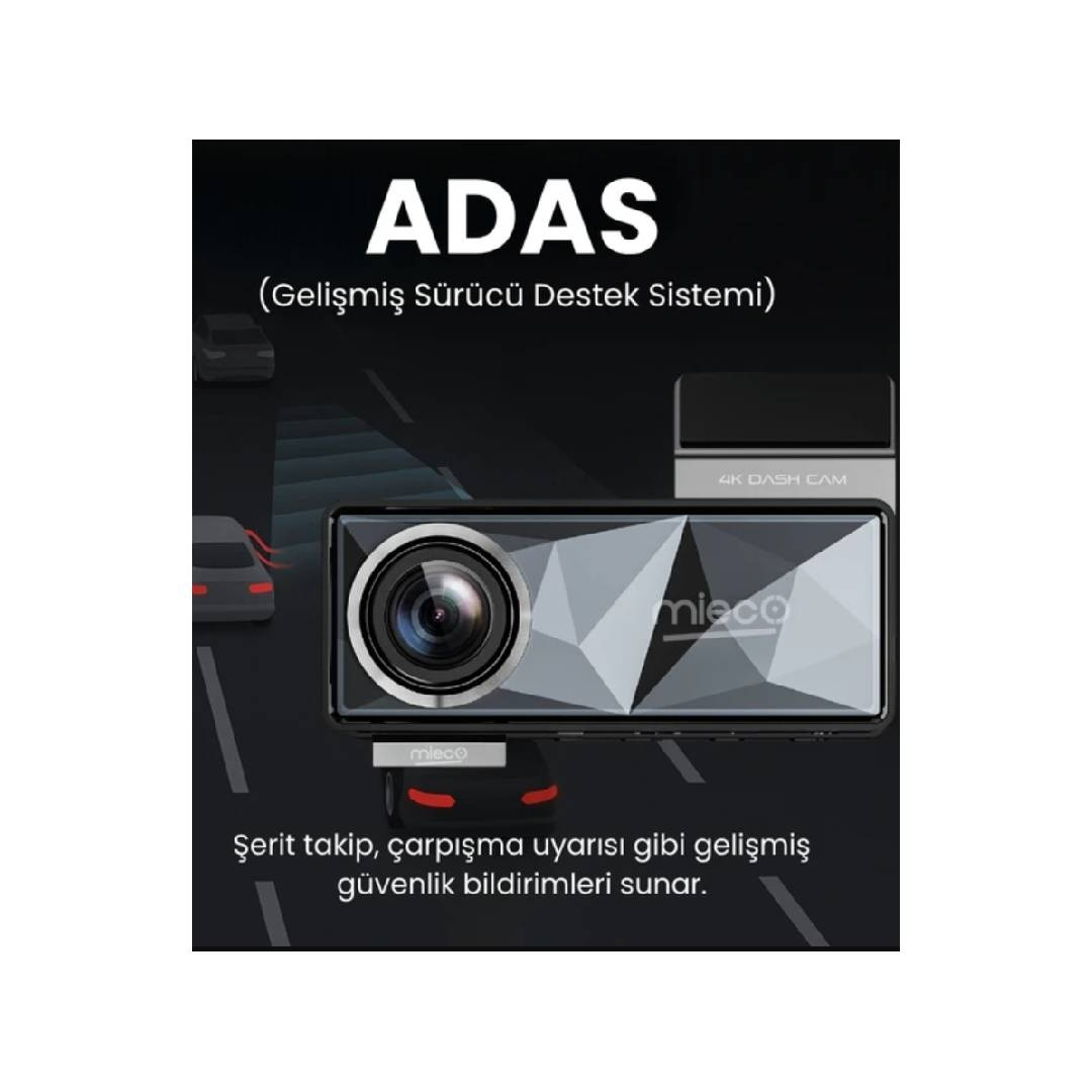MIECO A11 Wifi 4K UHD 150° Ultra Geniş Açı GPS ADAS Hafıza Kartı Hediyeli Ön+Arka Araç Kamerası