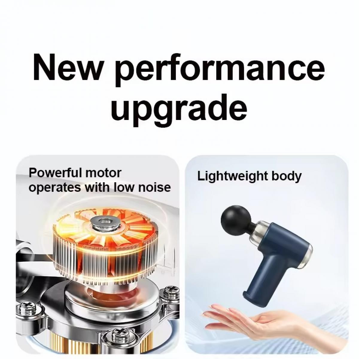 Das Bild zeigt eine Produktwerbung. Es zeigt einen Motor, eine Massagepistole und den Text 'Neue Leistungssteigerung'.