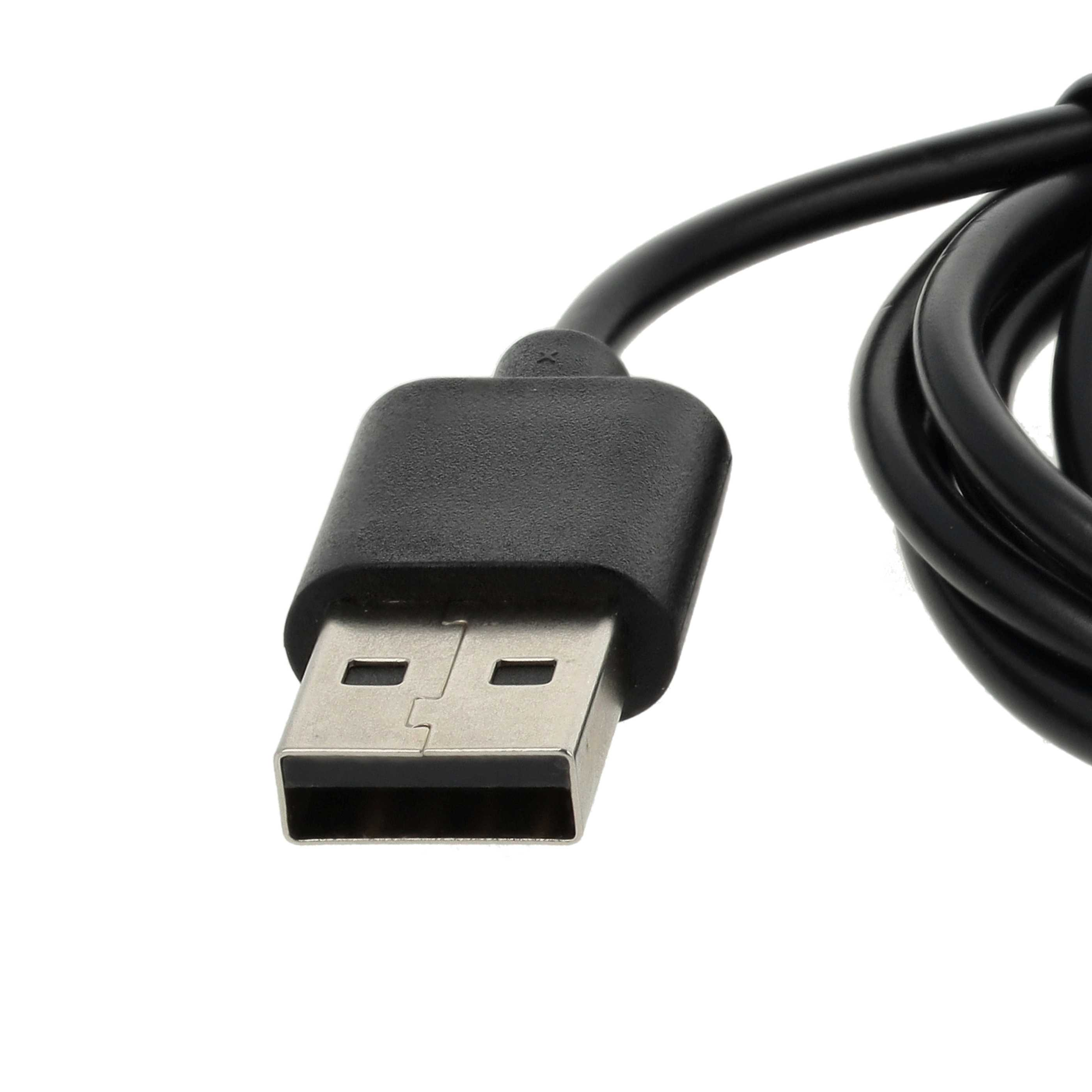 Ein USB-Kabel vor weißem Hintergrund. Der Stecker ist schwarz, der Metallanschluss silberfarben.