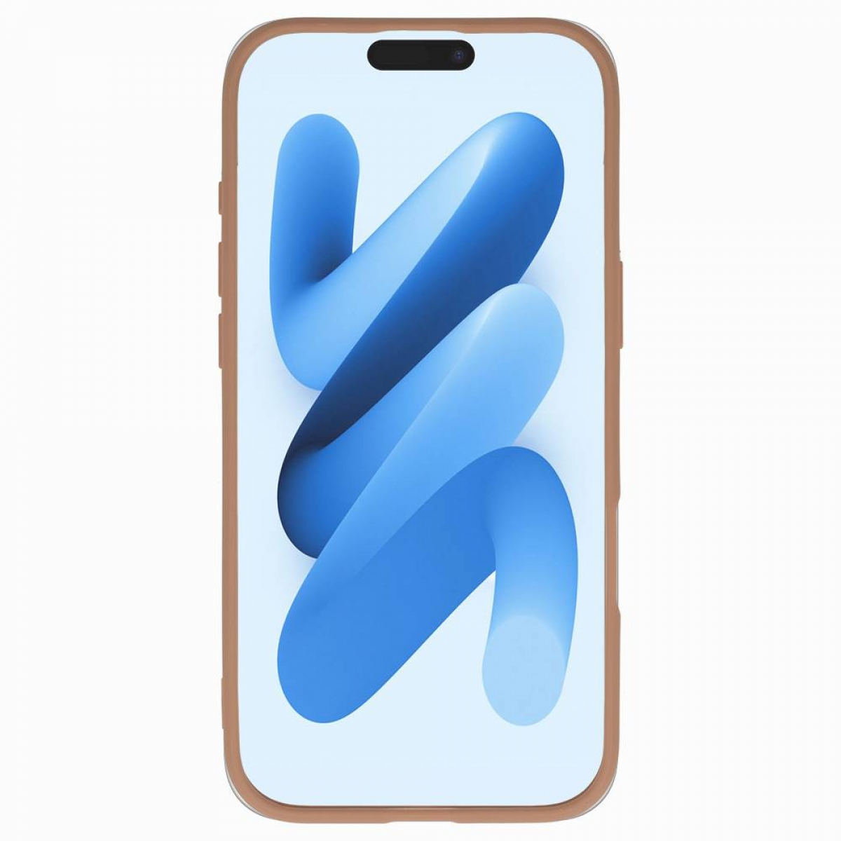 Ein Smartphone zeigt blaue abstrakte Formen. Das Telefon hat einen goldenen Rahmen und einen hellblauen Bildschirm.