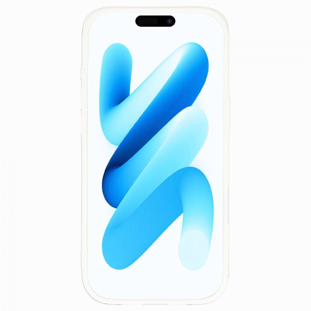 Ein Smartphone mit weißem Rahmen und einem abstrakten blauen Design auf dem Bildschirm. Das Design hat geschwungene Linien in verschiedenen Blautönen.