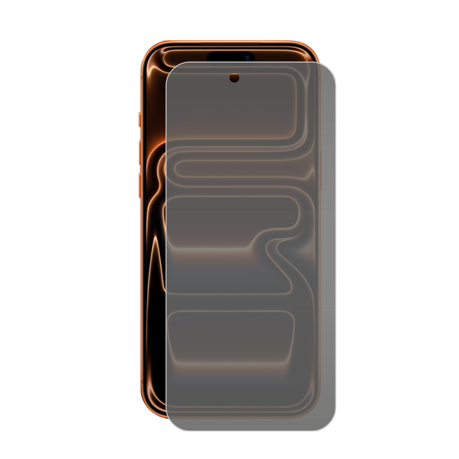 Un smartphone avec un protecteur d'écran. Le téléphone est bronze, le protecteur est gris et couvre l'écran.