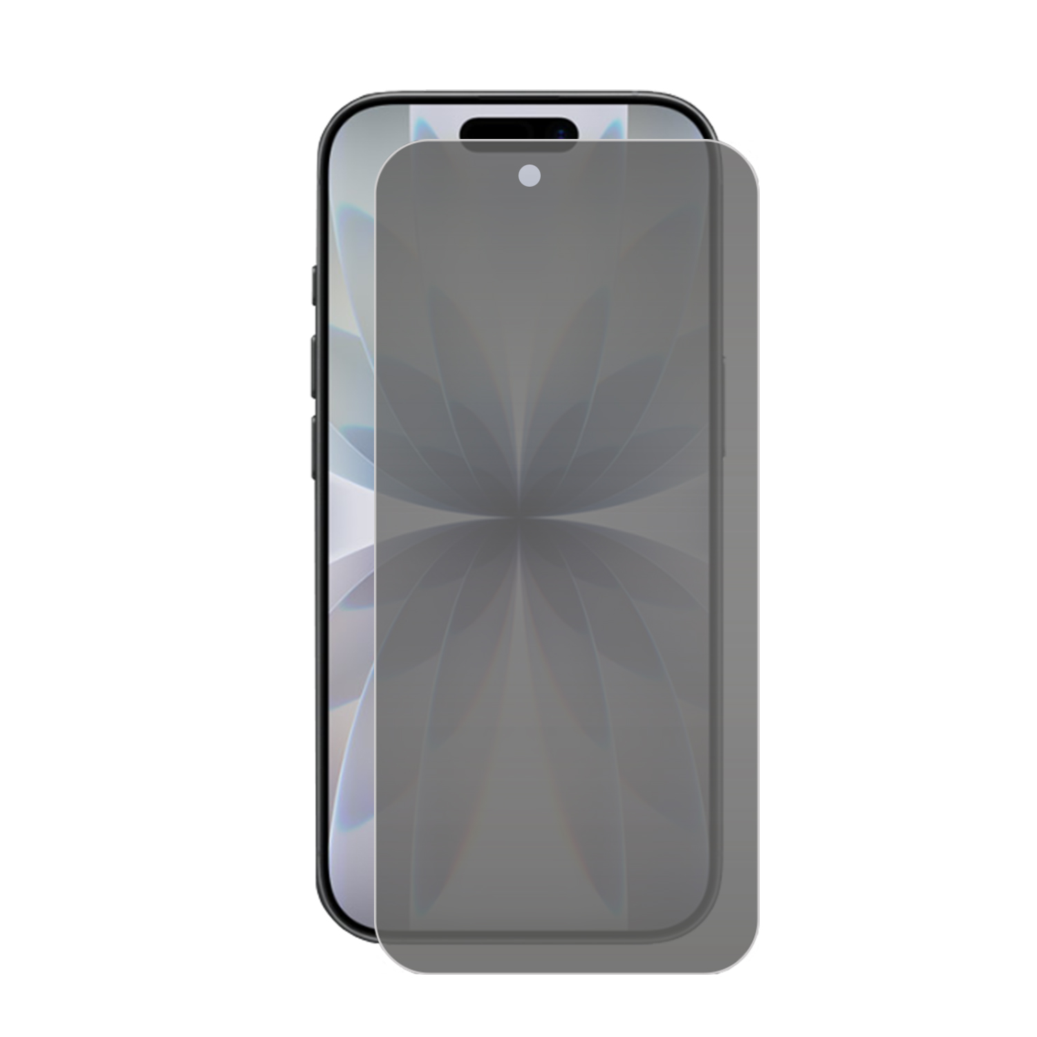 Un smartphone avec un protecteur d'écran appliqué. Le téléphone est noir avec un protecteur d'écran gris.