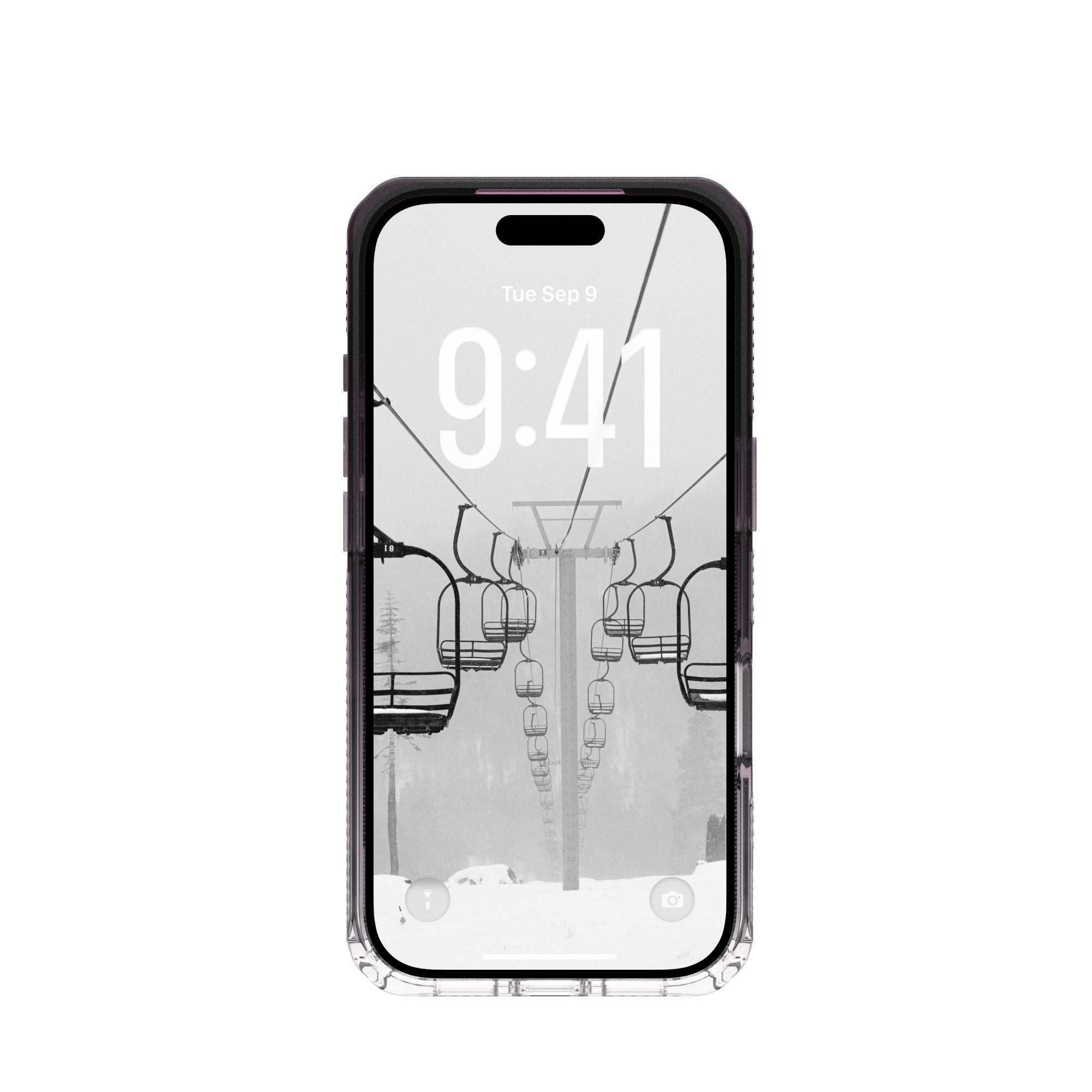 Der Telefonbildschirm zeigt eine Skiliftszene. Die Uhrzeit ist 9:41, Dienstag, 9. September. Das Telefon befindet sich in einer Schutzhülle.