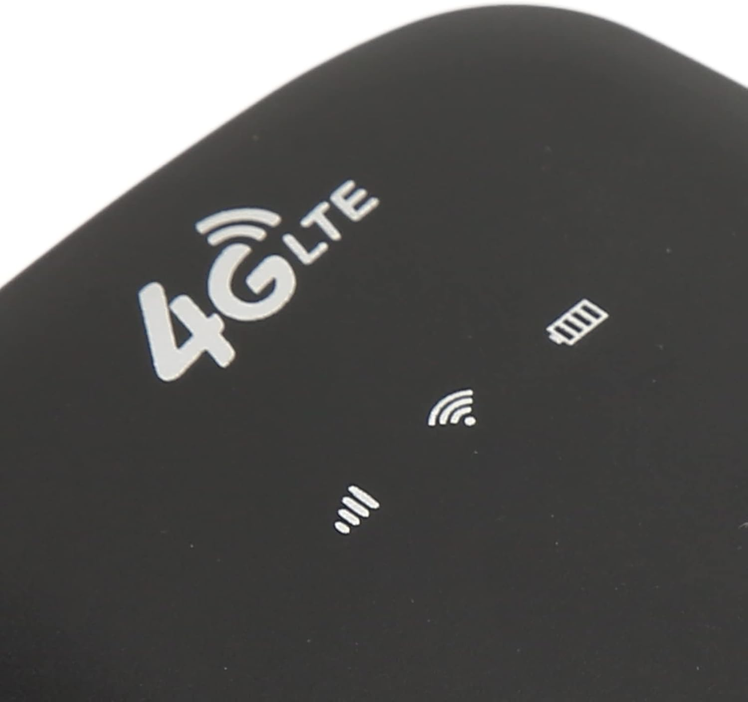 Schwarzes Gerät mit weißem 4G LTE-Logo und Symbolen für Signal, WLAN und Akku.