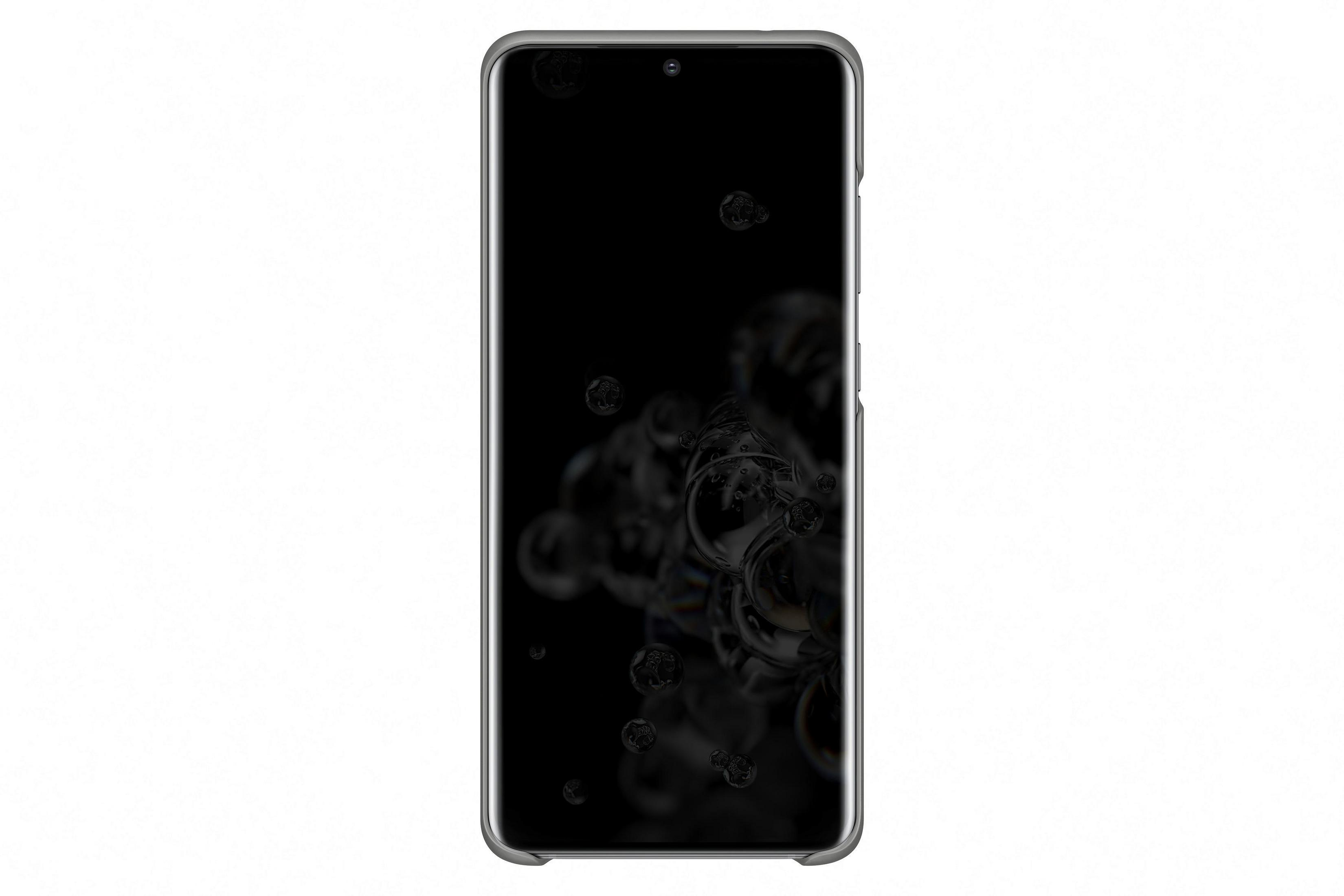Uno smartphone con schermo nero è centrato, circondato da uno sfondo bianco. Bolle appaiono sullo schermo.