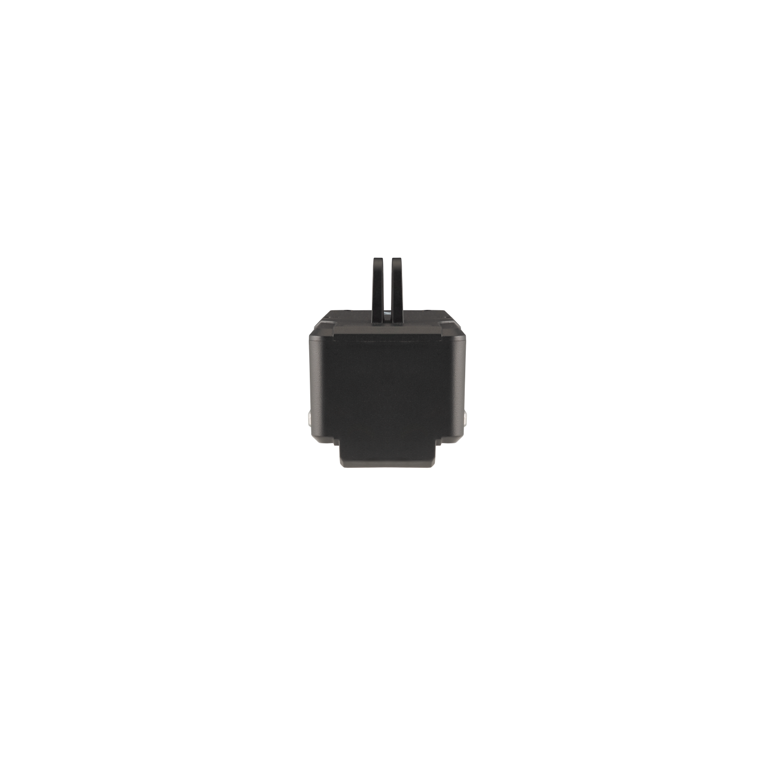 A black rectangular device with two vertical bars on top, centered against a white background.