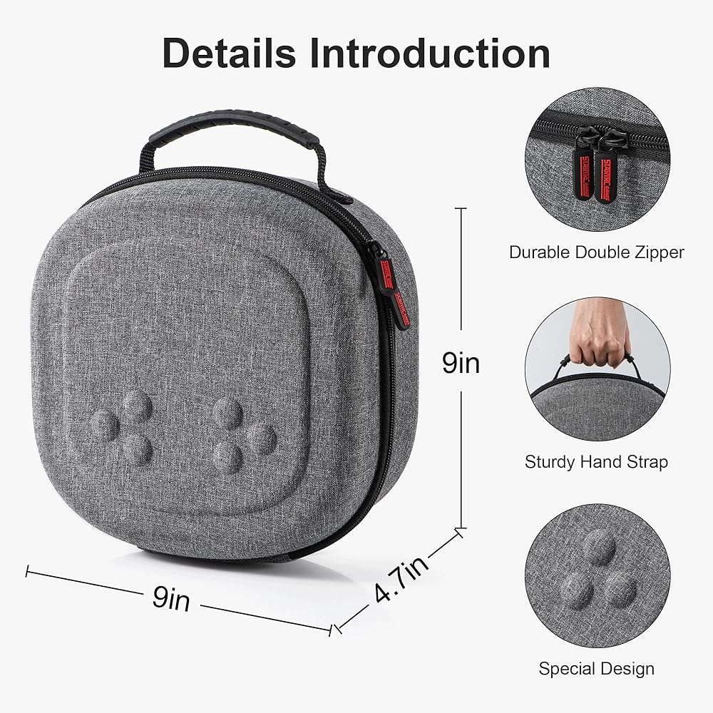 Eine graue Tragetasche mit Griff und Reißverschluss. Details umfassen einen Doppelreißverschluss, einen stabilen Handriemen und ein spezielles Design.