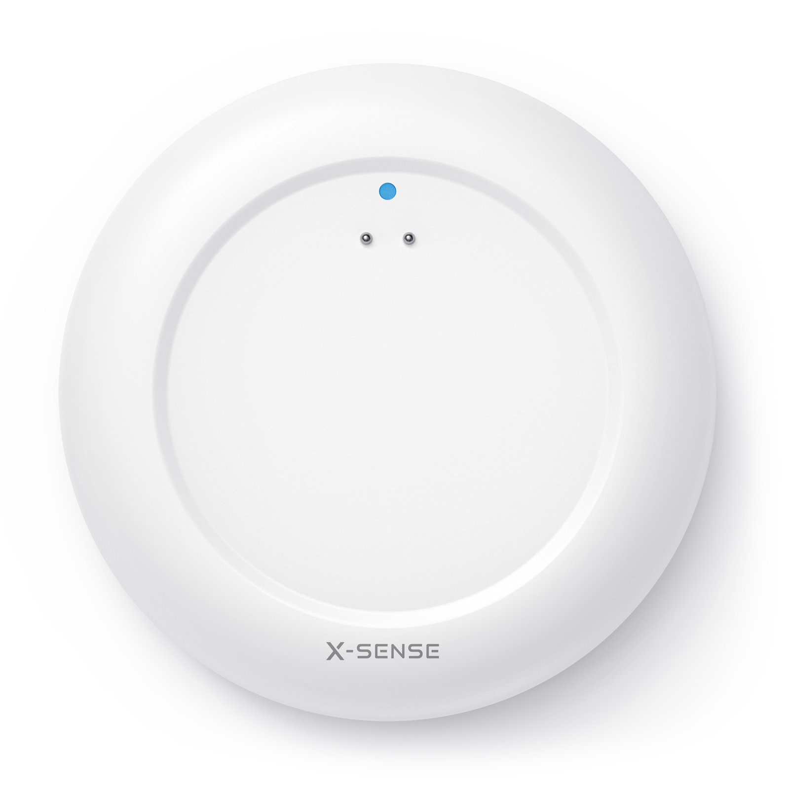 A white, circular device with a blue dot and two smaller dots. The brand name "X-SENSE" is printed on the bottom.