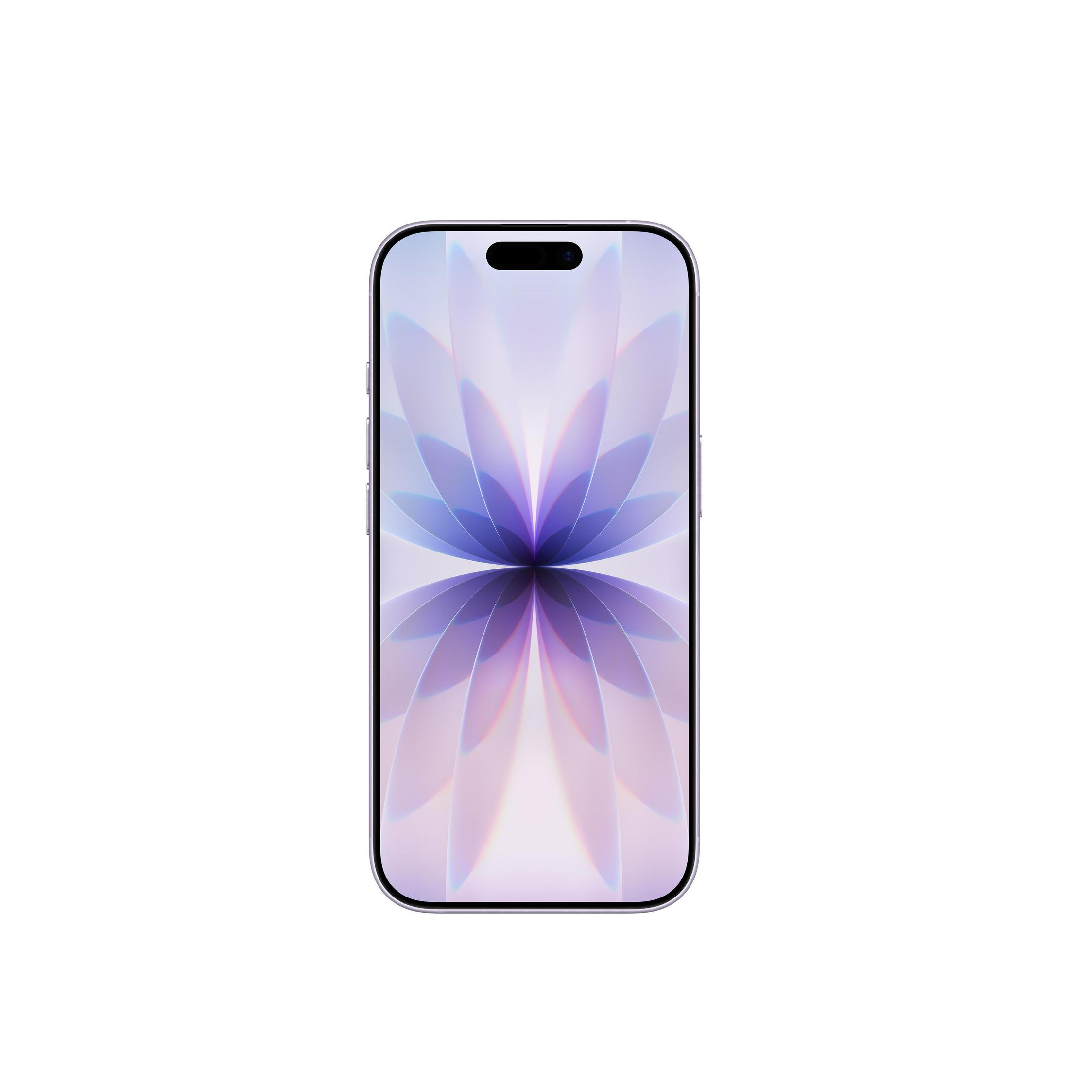 Srebrny smartfon z kwiatowym wzorem na ekranie, na białym tle. Ekran ma wcięcie.