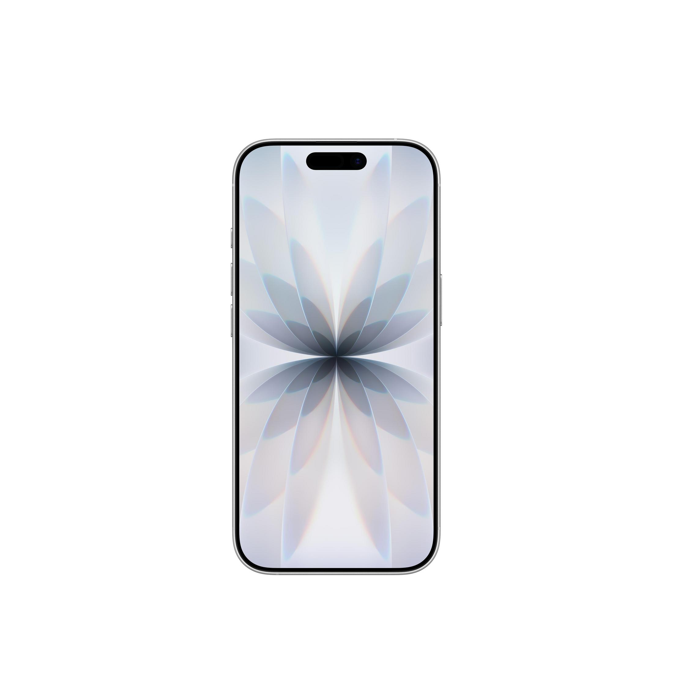 Smartfon ze srebrną ramką i kwiatowym wzorem na ekranie, na białym tle.