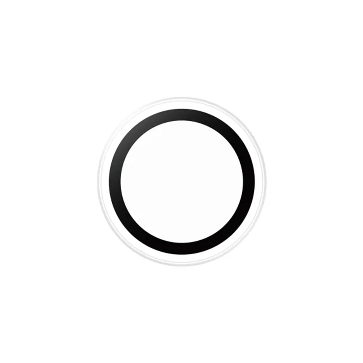 Een witte achtergrond met een cirkel in het midden. De cirkel heeft een zwarte ring, een witte binnenring en een witte binnencirkel.
