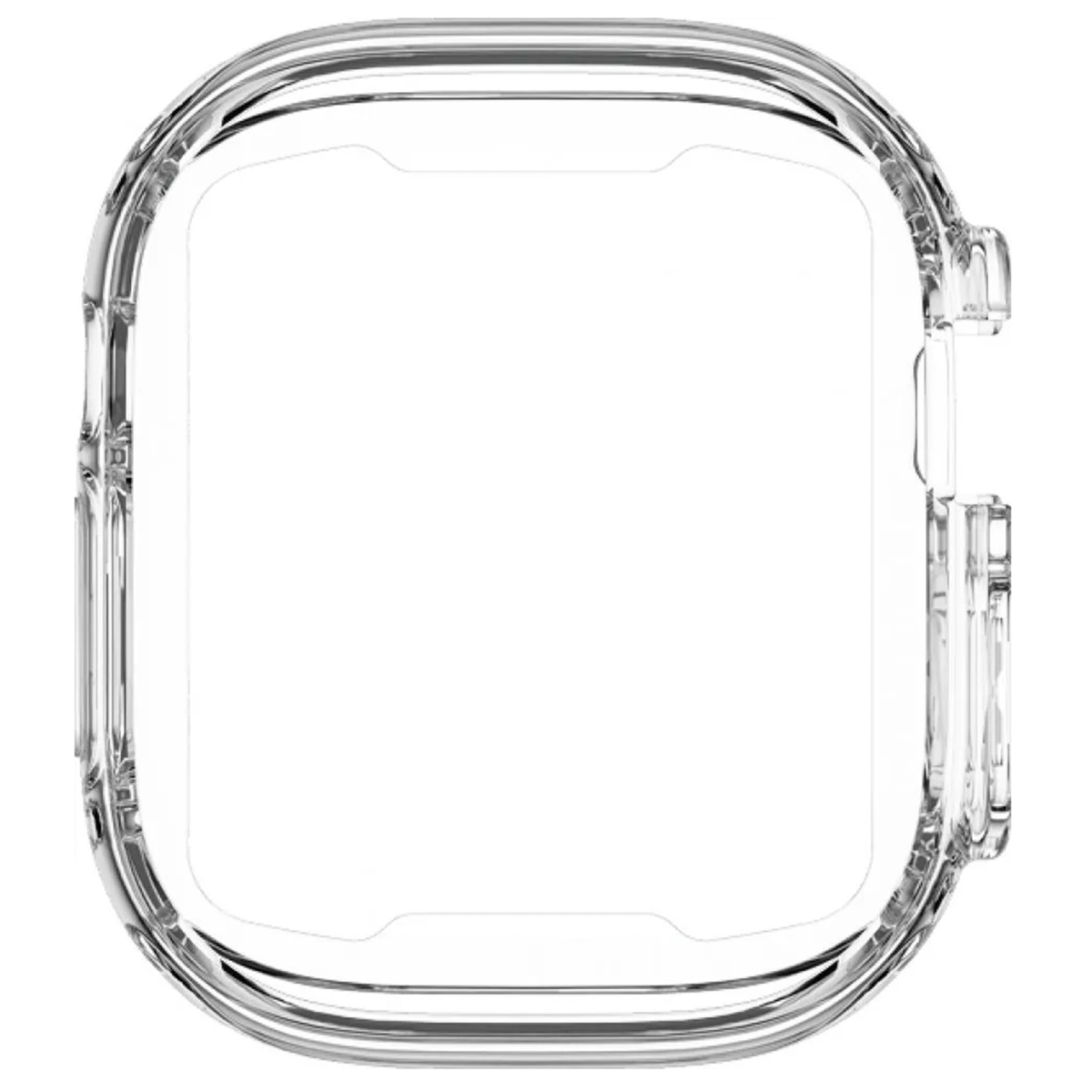 A clear, transparent protective case for a watch. The case is rectangular with rounded edges and a contoured design.