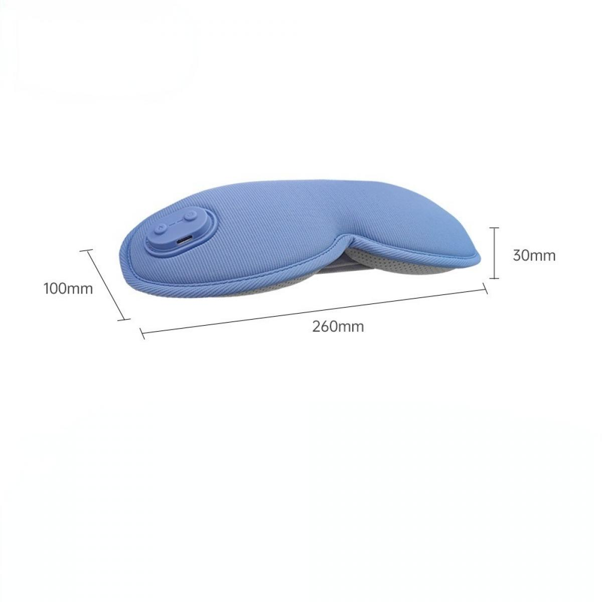 Eine blaue Augenmaske mit den angegebenen Abmessungen: 260 mm lang, 100 mm breit und 30 mm hoch. Sie hat ein Bedienfeld.