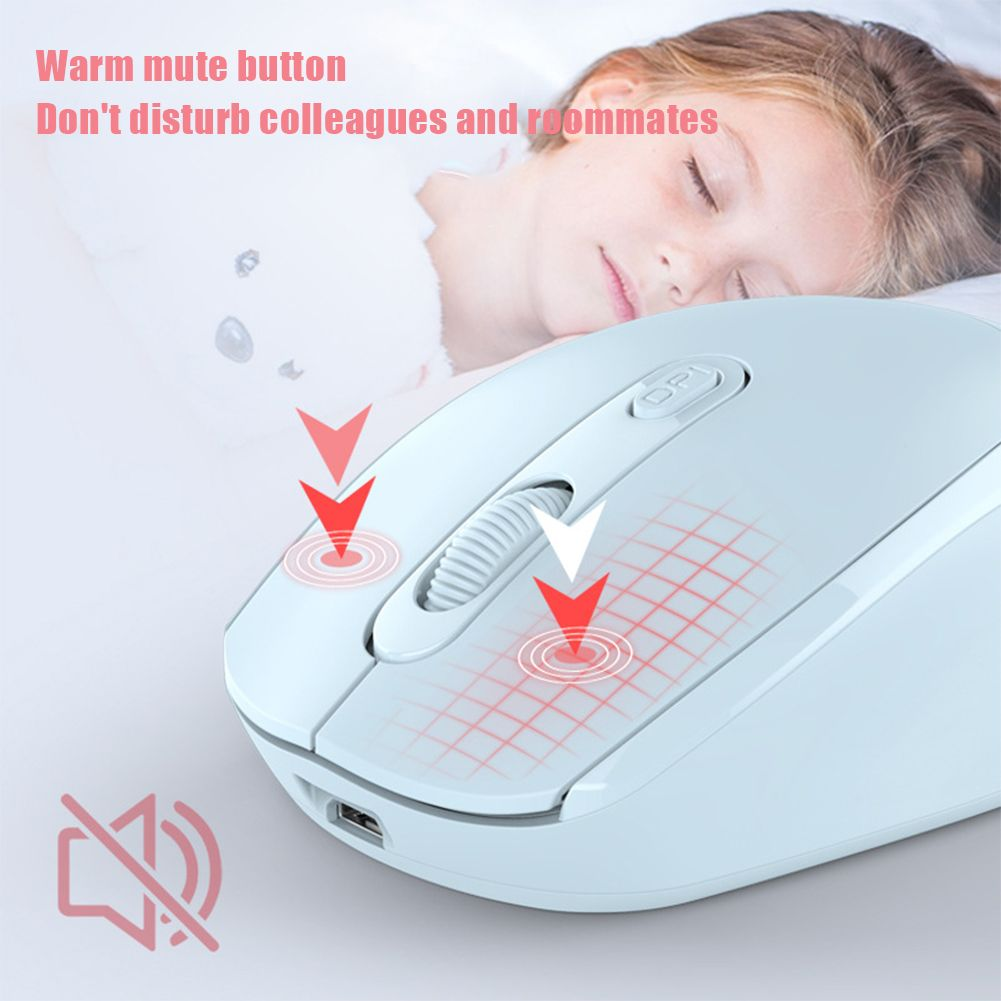 Eine blaue Computermaus mit Pfeilen, die auf ihre Funktionen zeigen. Im Hintergrund schläft ein Kind, mit dem Text 'Bitte nicht stören'.