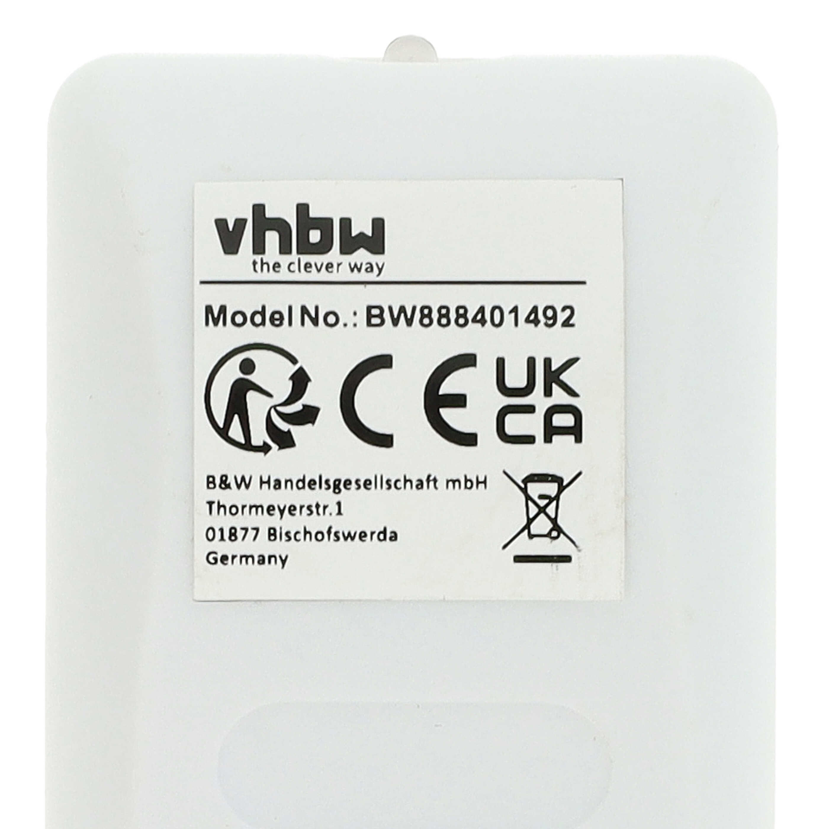 Ein weißes Etikett mit schwarzem Text, Logos und dem Text "vhbw" und der Modellnummer BW888401492.