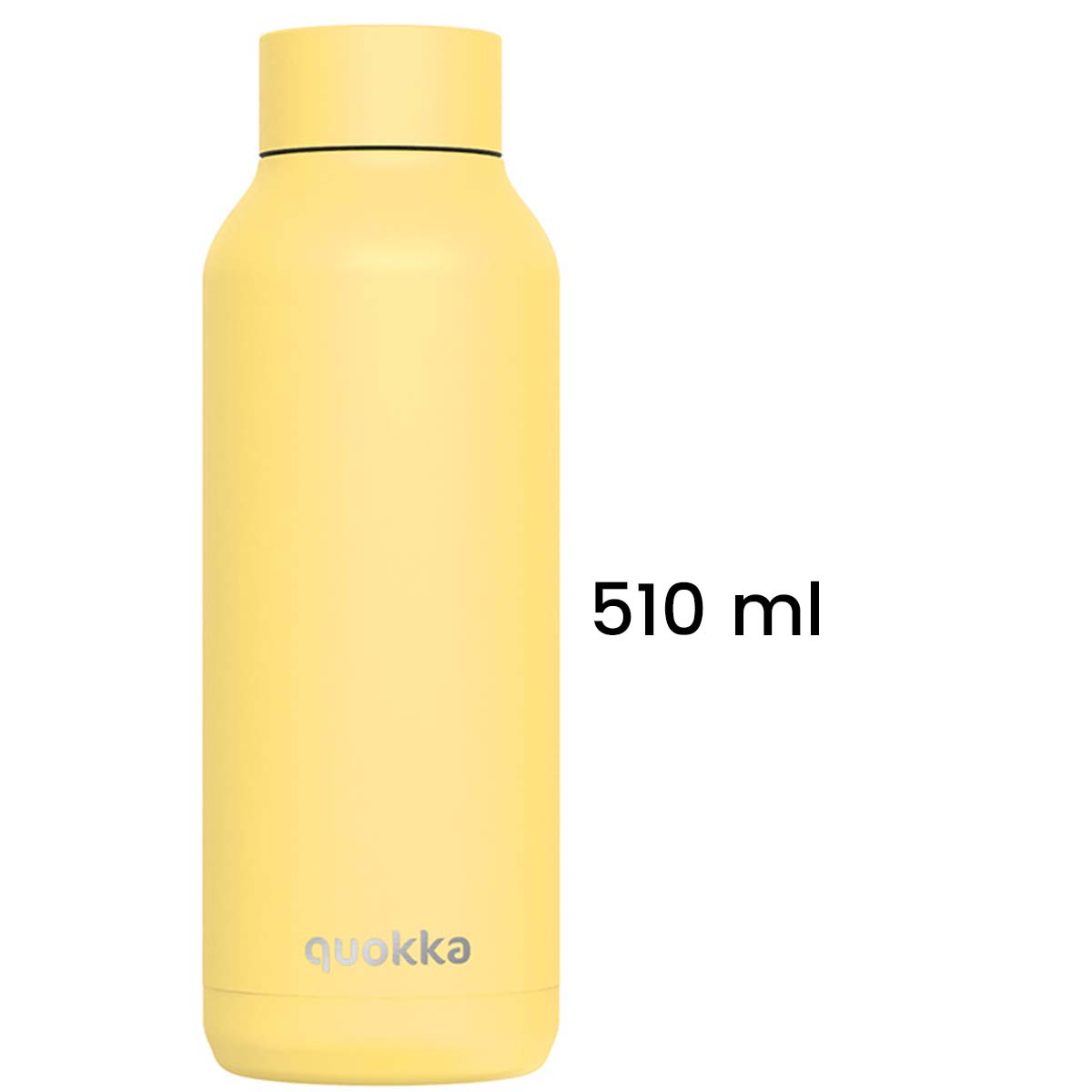 Una borraccia gialla Quokka da 510 ml su sfondo bianco.